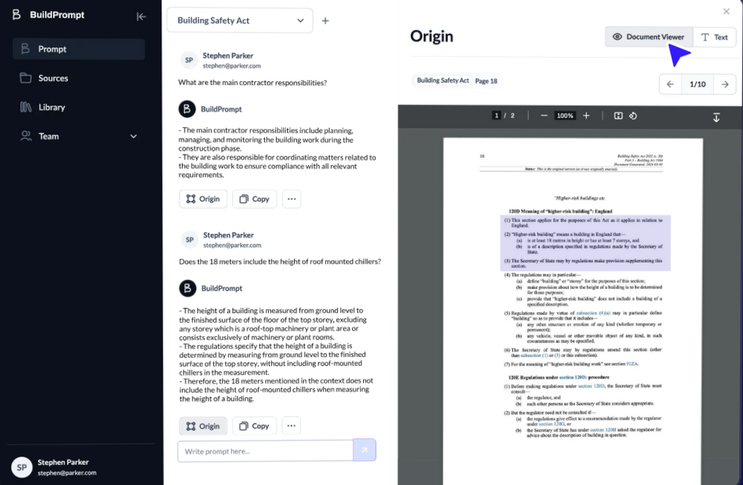 BuildPrompt AI Dashboard for Construction Document Analysis Powered by 10xStudio