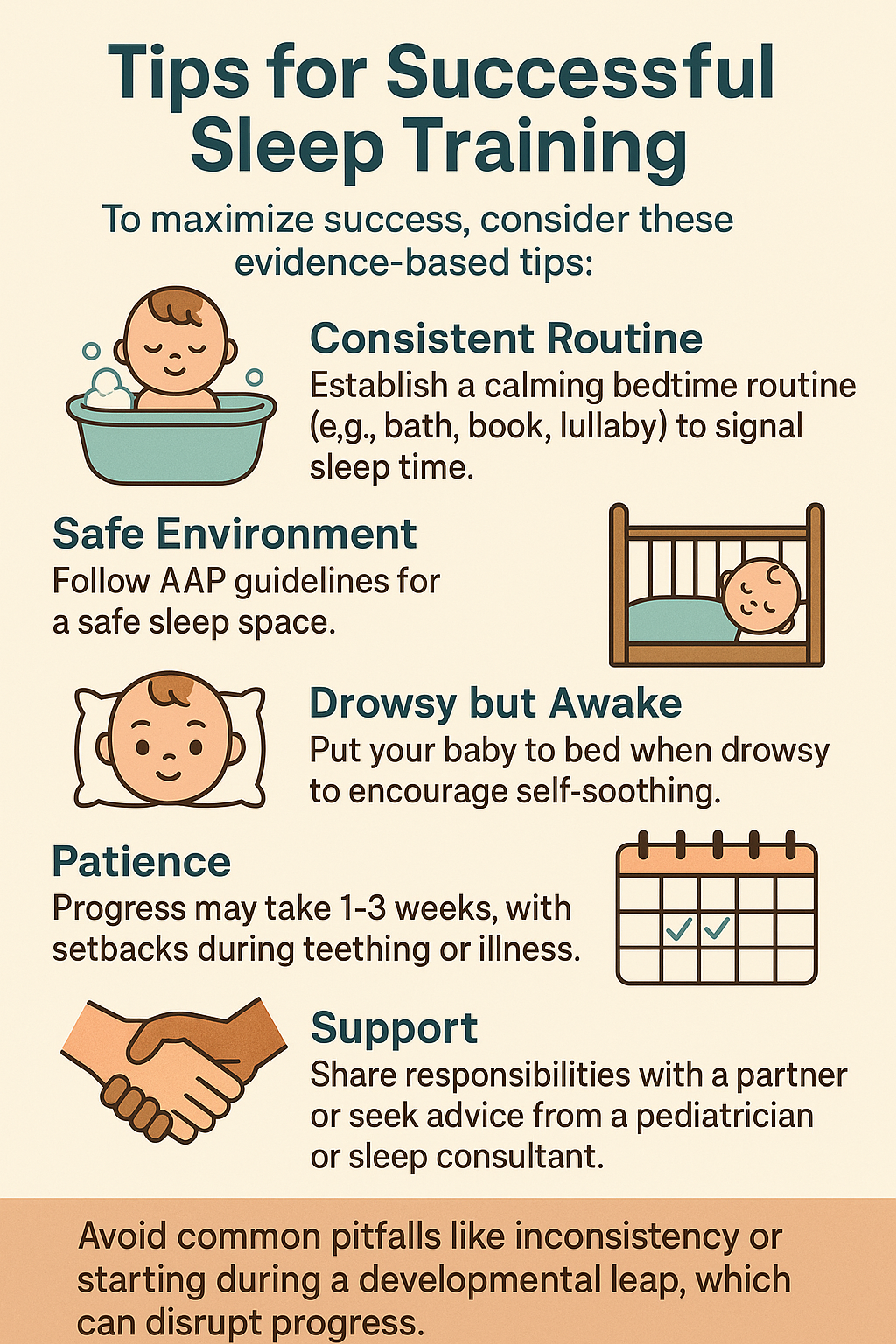 Infographic that says tips for successful sleep training