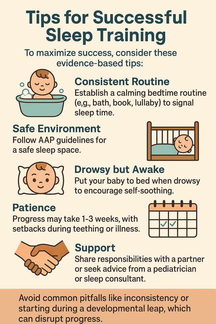 Infographic that says tips for successful sleep training