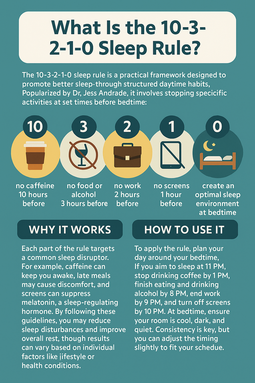 An infographic about the 10 3 2 1 0 sleep rule