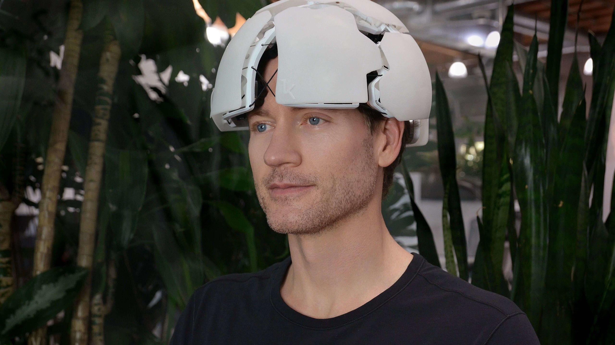 Bryan Johnsson wearing Flow -  a white helmet on his head