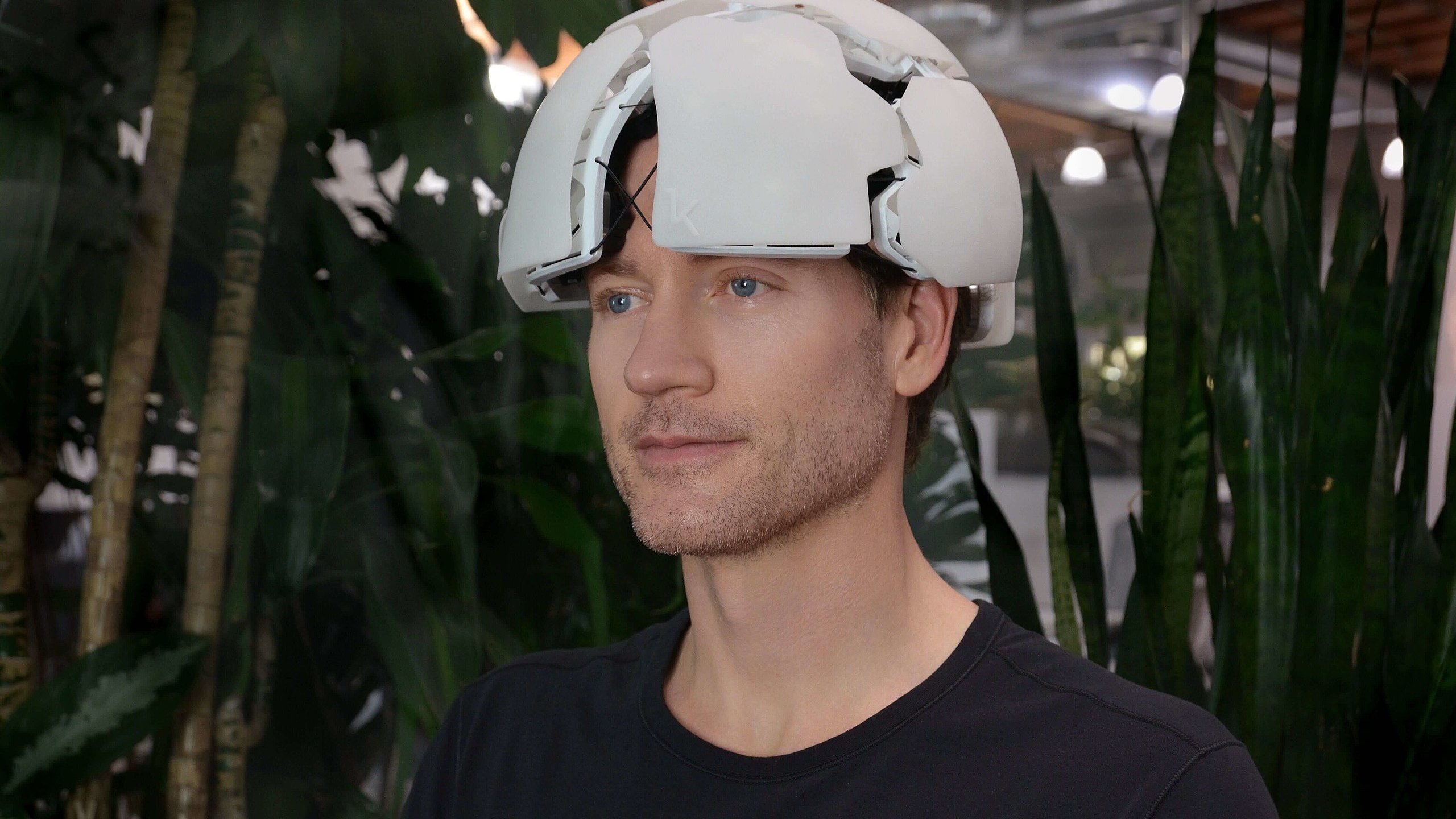 Bryan Johnsson wearing Flow - a white helmet on his head
