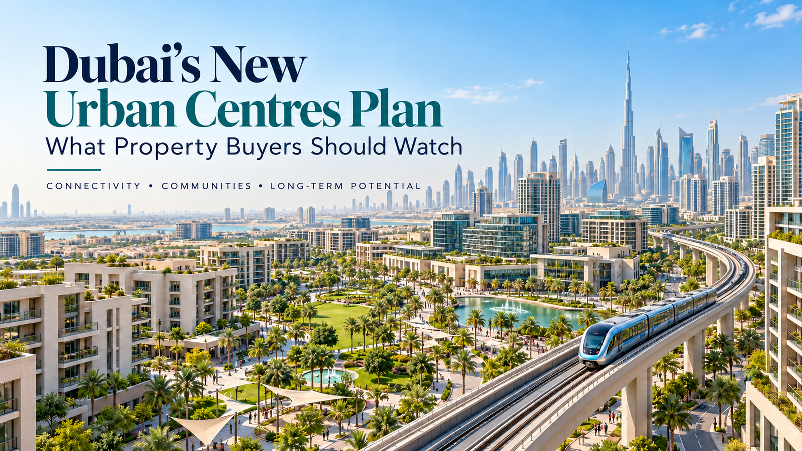 Dubai urban centres development plan concept showing connected homes, workplaces and green public spaces