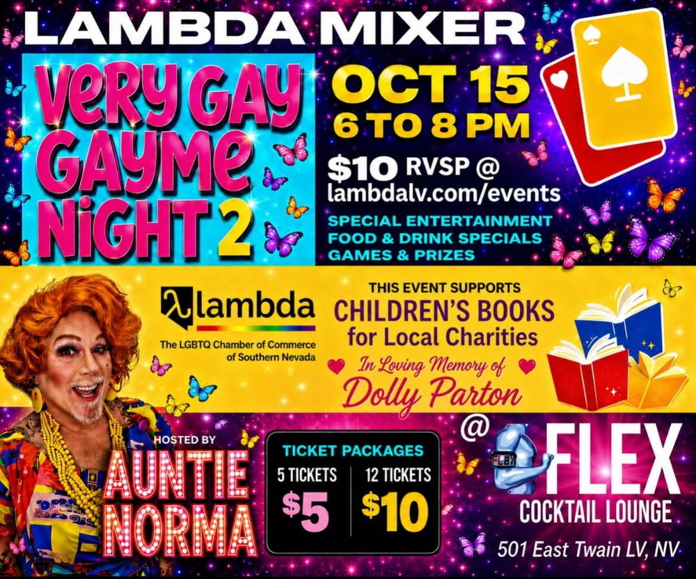 Very Gay Gayme Night 2 flyer — Thu, Oct 15 at FLEX Cocktail Lounge, Las Vegas