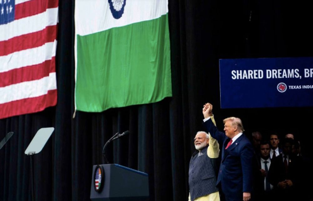 Image for New York Times: At Rally for India's Modi, Trump Plays Second Fiddle but a Familiar Tune