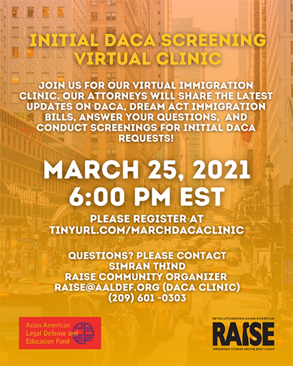 Image for March 25: AALDEF & RAISE virtual DACA clinic