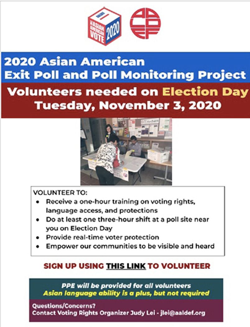 Image for Volunteers still needed for 2020 Asian American Exit Poll and Poll Monitoring