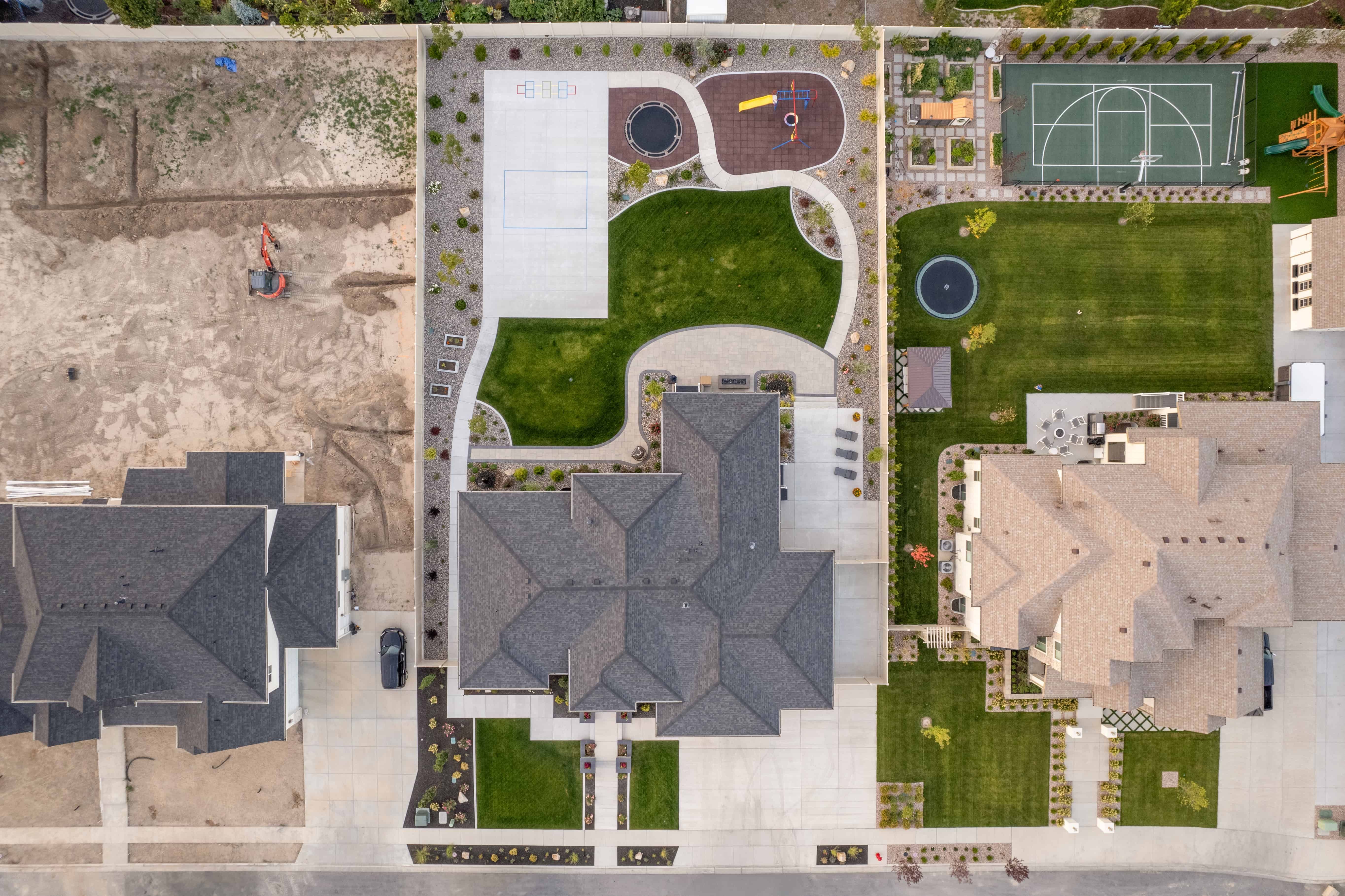 An aerial view of a completed landscape architecture project in Lehi, Utah.