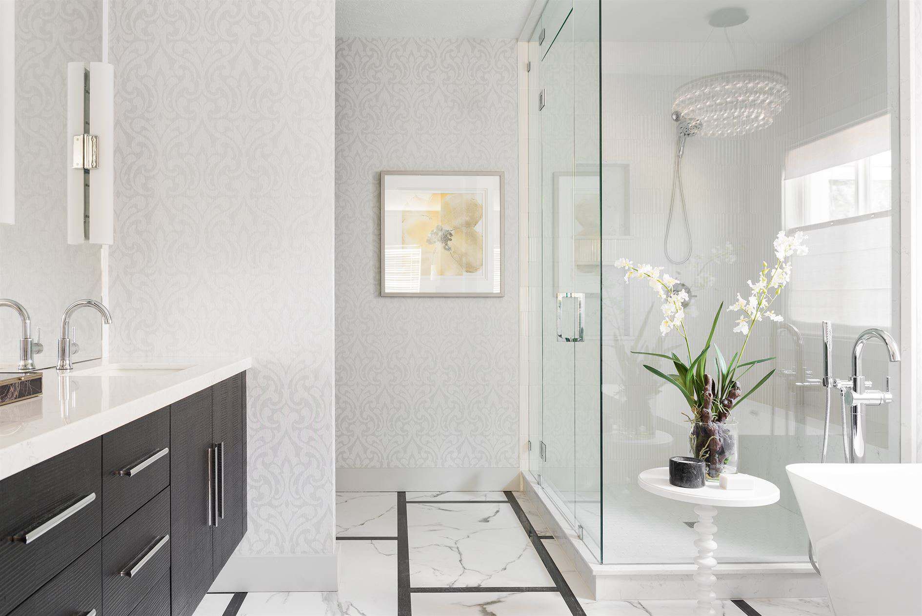 Bathroom remodel with glass shower and tile floors in Salt Lake City.