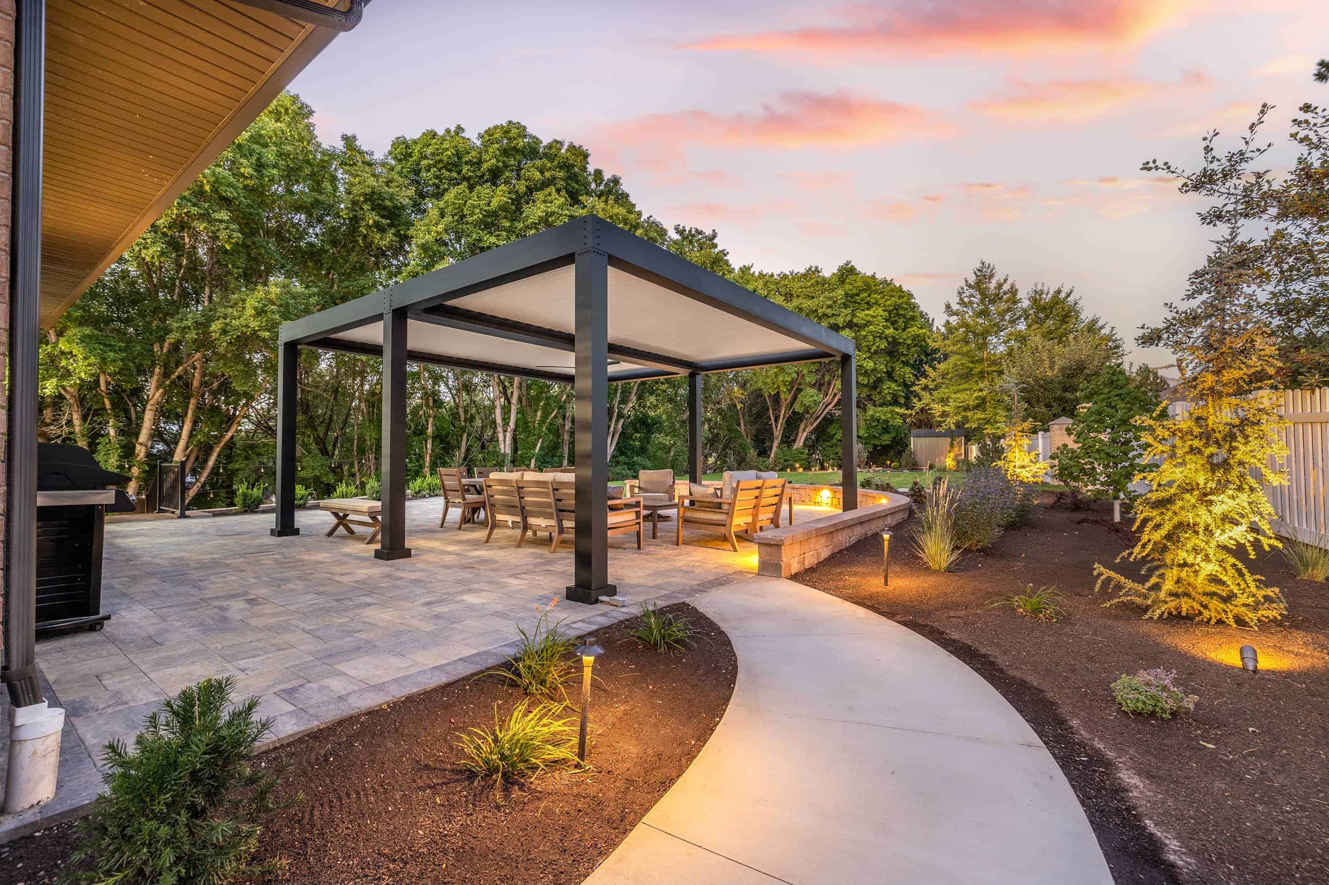 Alternate view of pavers patio with shade covering in Murray, Utah