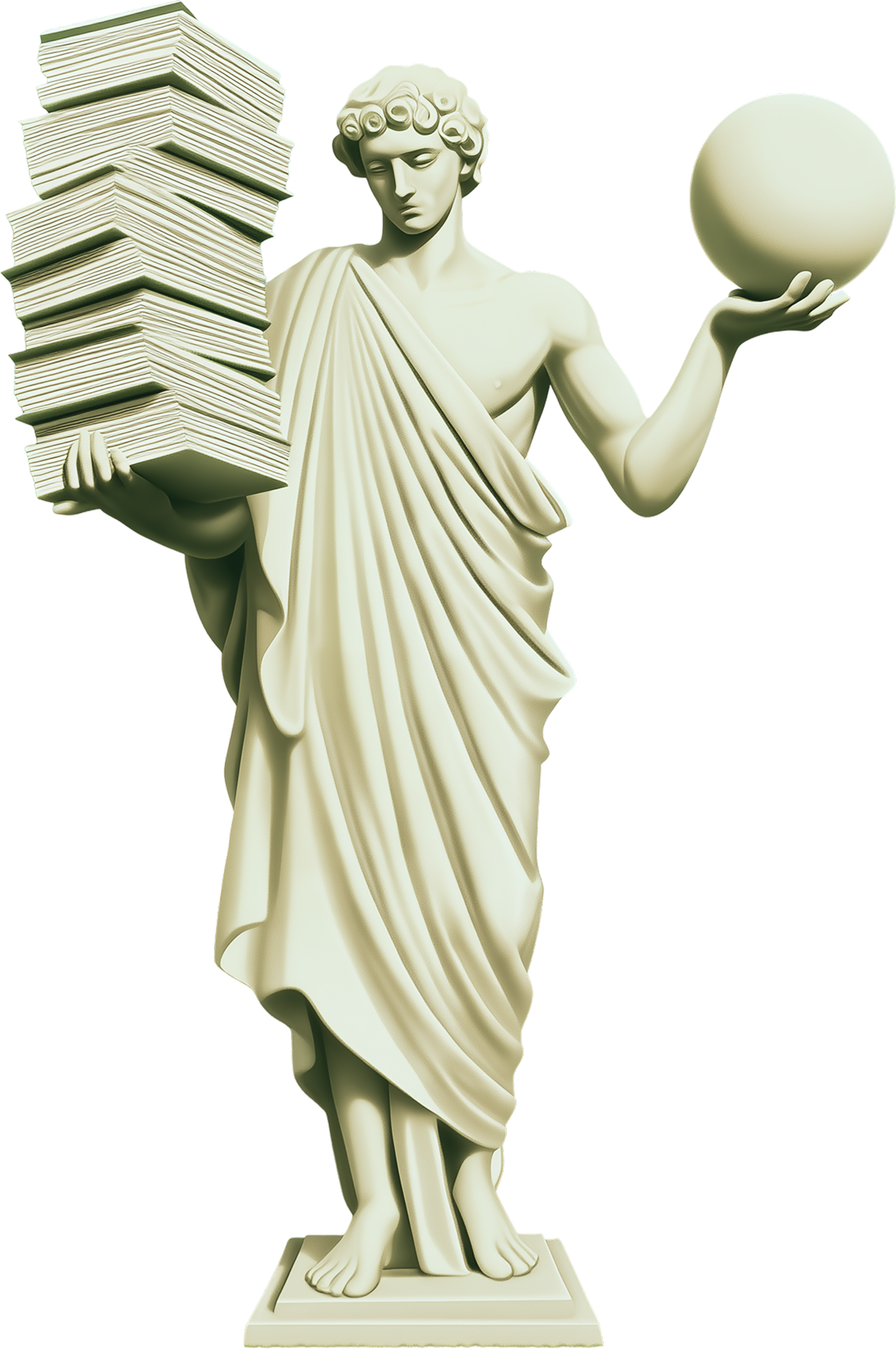 Statue holding a stack of books and a sphere