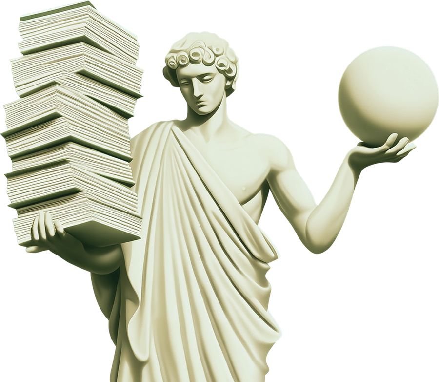 Statue holding a stack of books and a sphere