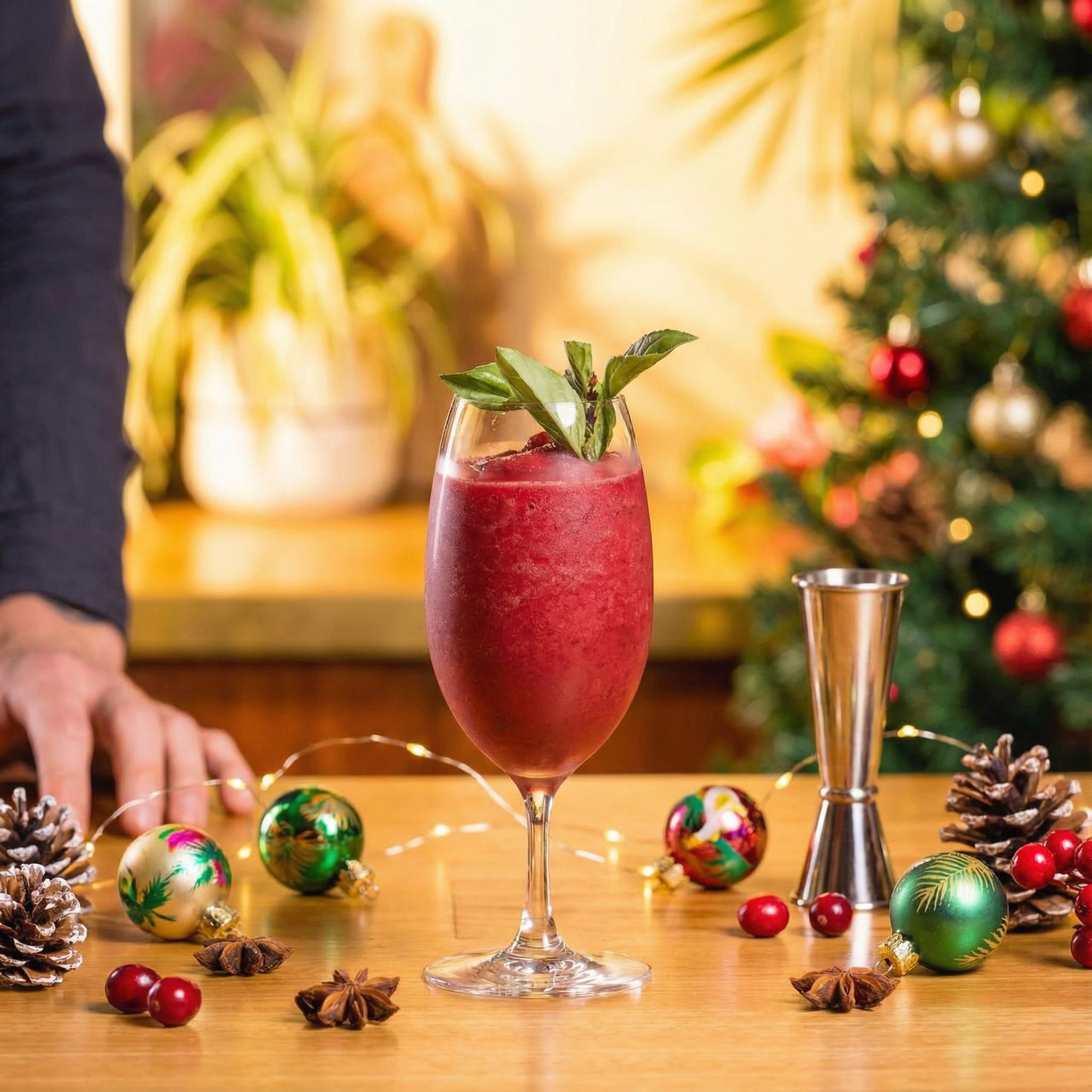 Queen Garnet Nectar of gods slushie with Queen Garnet powder being poured in from above