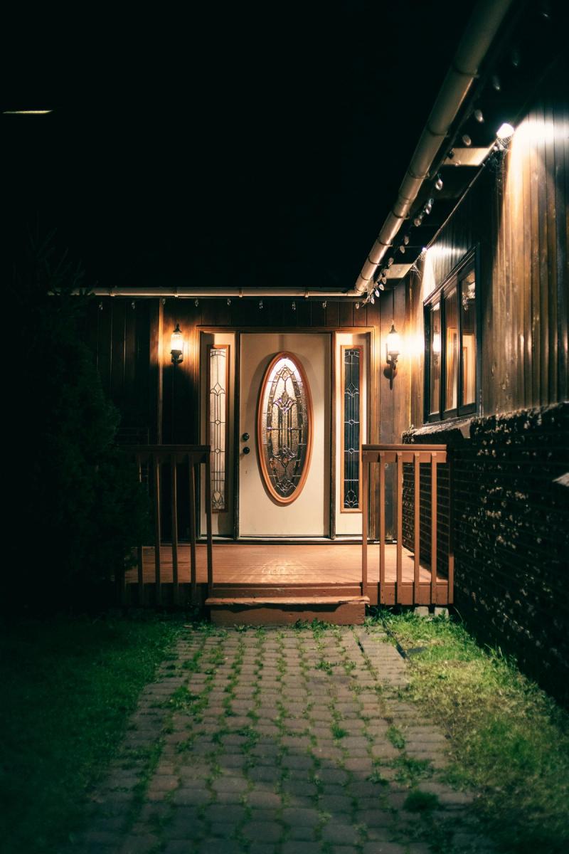 A brightly lit front door