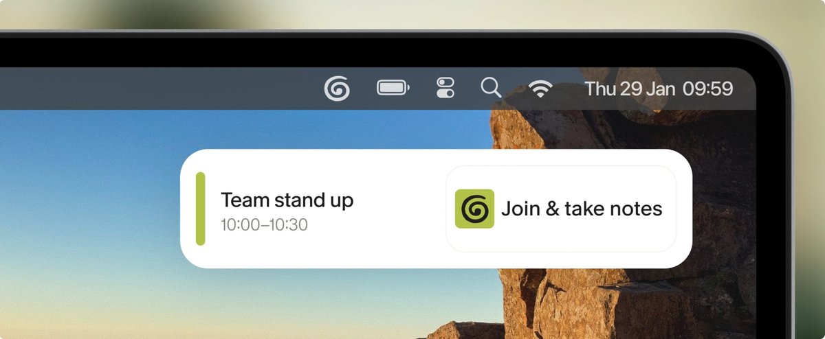 A calendar notification with an option to use Granola for an upcoming meeting