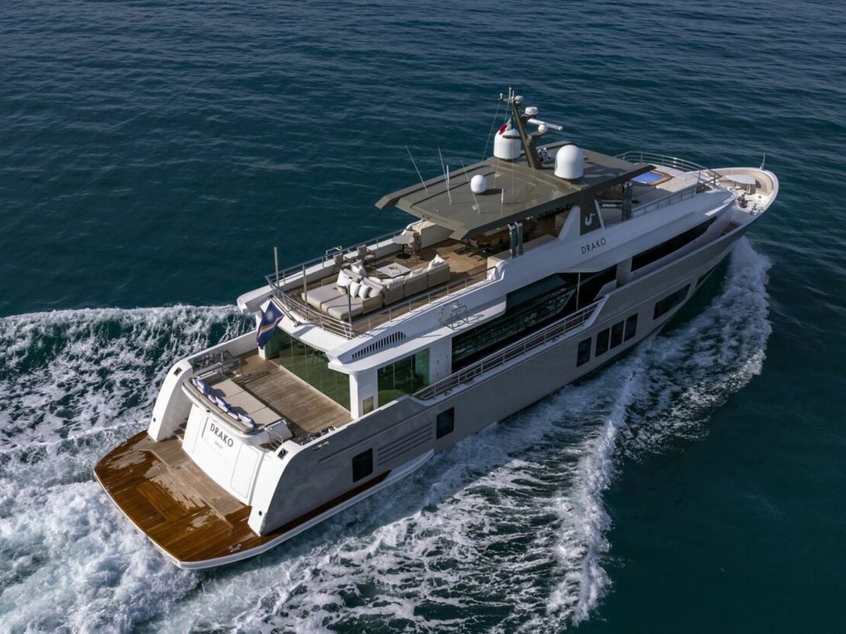 Drako, 38m new build superyacht, built by Alpha Custom Yachts, designed by H2 Yacht Design — photograph 1