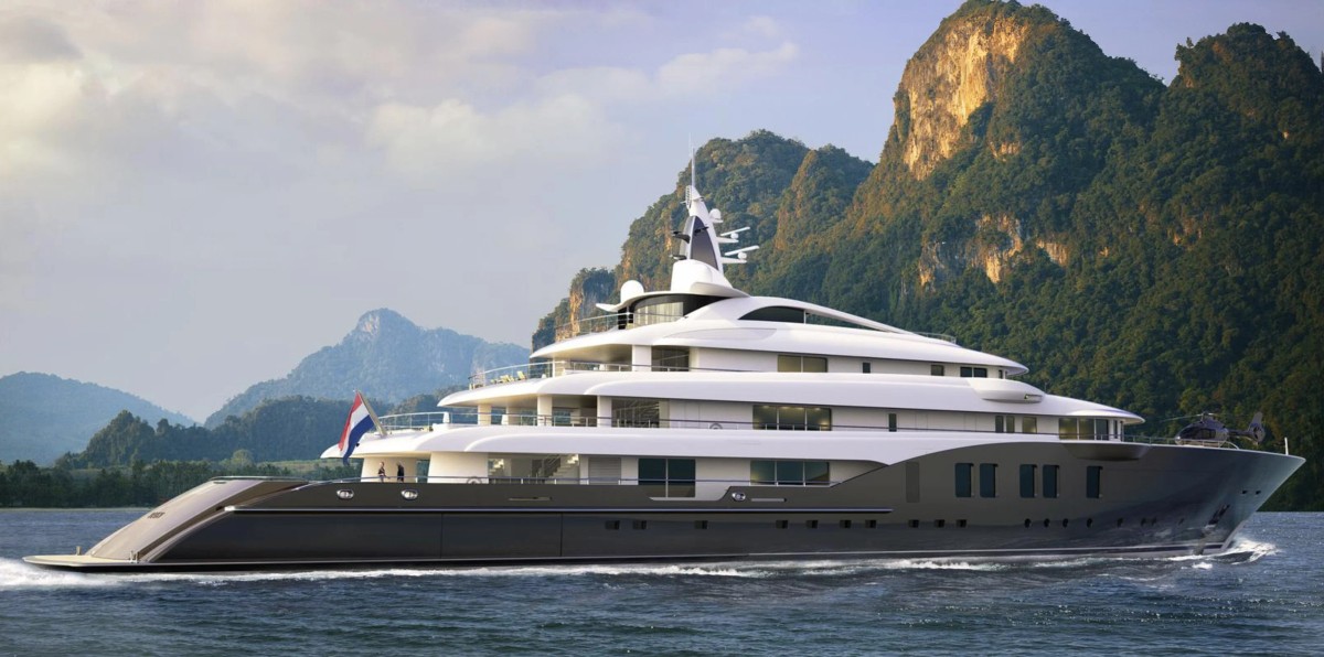 Faith, 87.5m superyacht under construction, built by Dunya Yachts, designed by H2 Yacht Design — photograph 3