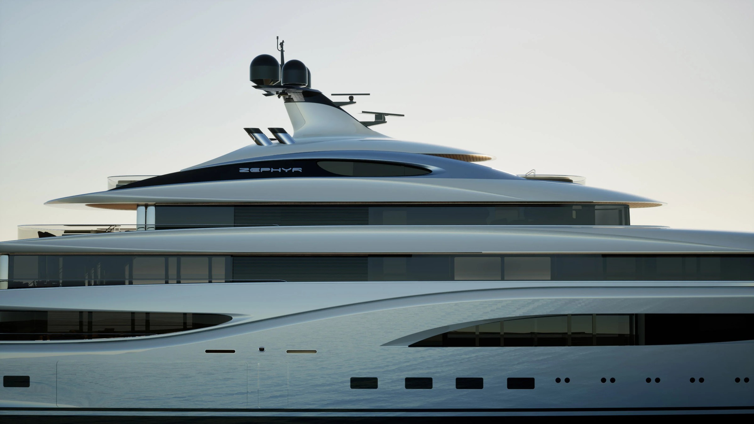 Zephyr, 115m superyacht concept, built by Dorries Yachts, designed by H2 Yacht Design — photograph 1