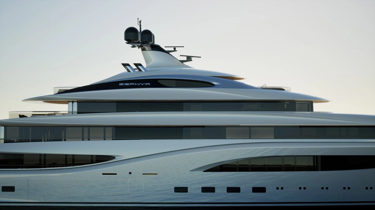Zephyr, 115m superyacht concept, built by Dorries Yachts, designed by H2 Yacht Design — photograph 3
