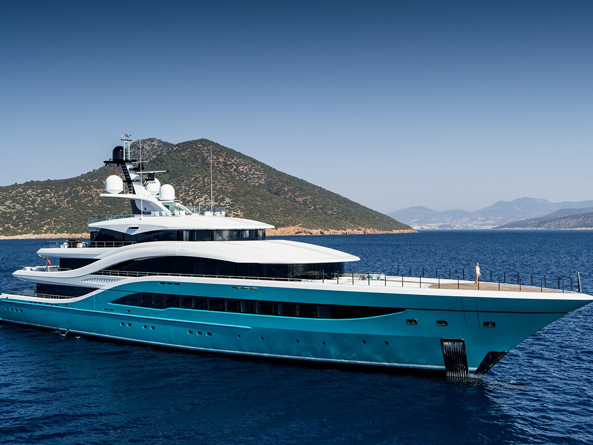 Go, 77m new build superyacht, built by Turquoise Yachts, designed by H2 Yacht Design — photograph 1
