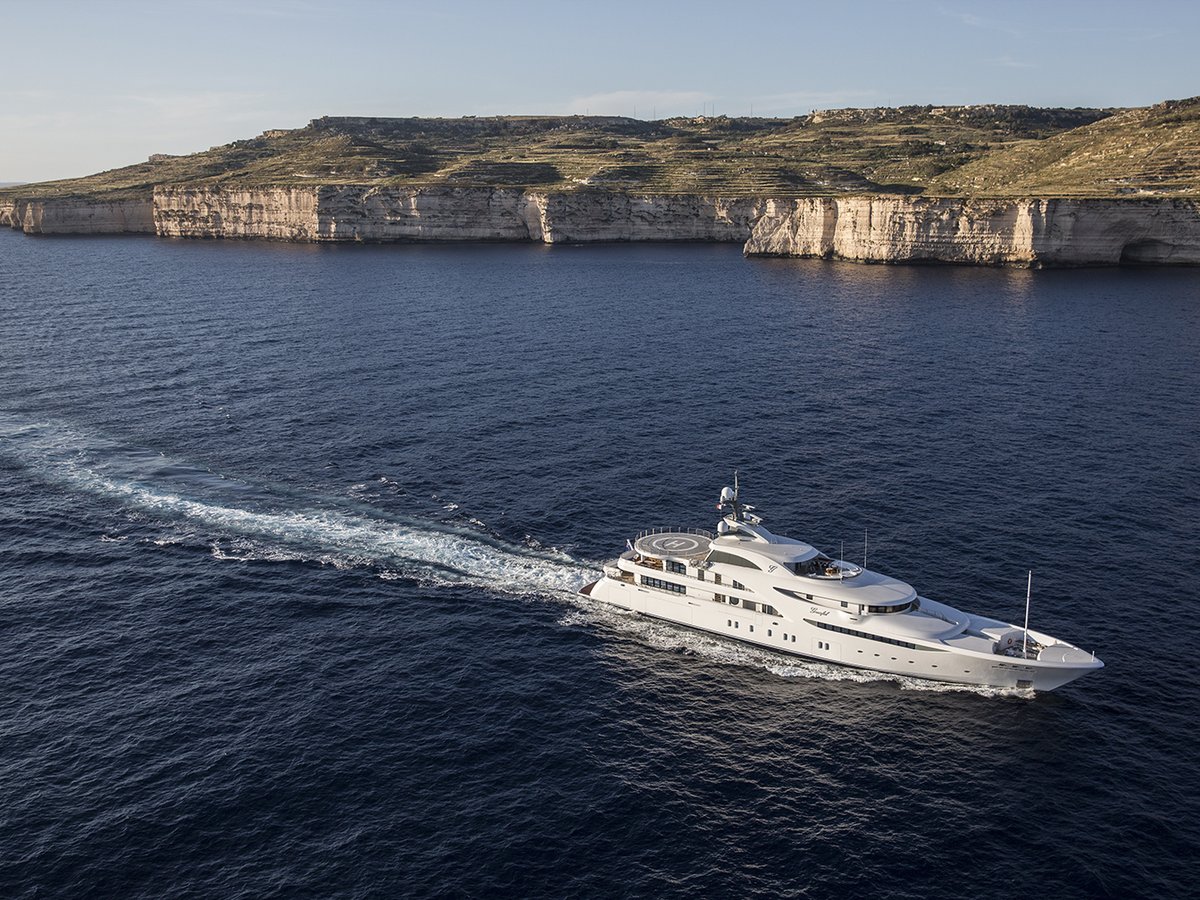 Graceful, 83m new build superyacht, built by Blohm+Voss, designed by H2 Yacht Design — photograph 1