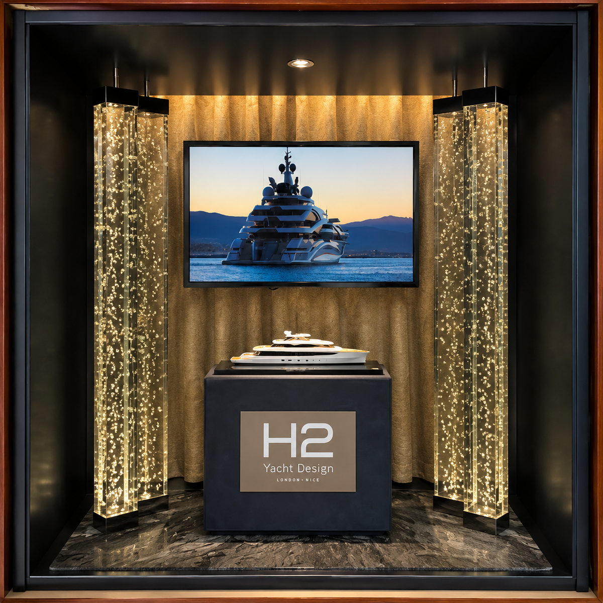 H2 Yacht Design installation display at the Fairmont Monte Carlo