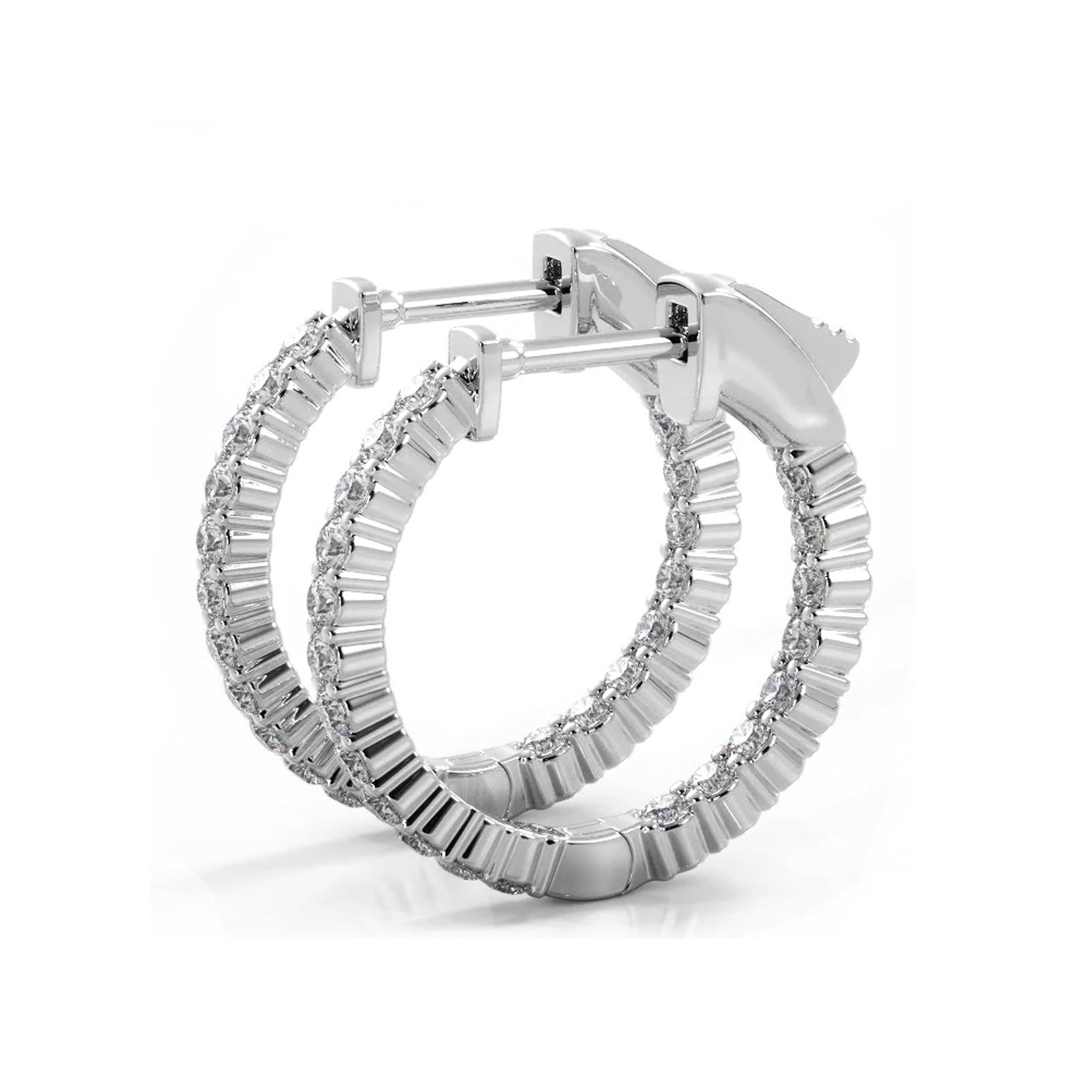 1.20 ctw. Single Row Classic Inside Out Diamond Petite Hoop Earrings