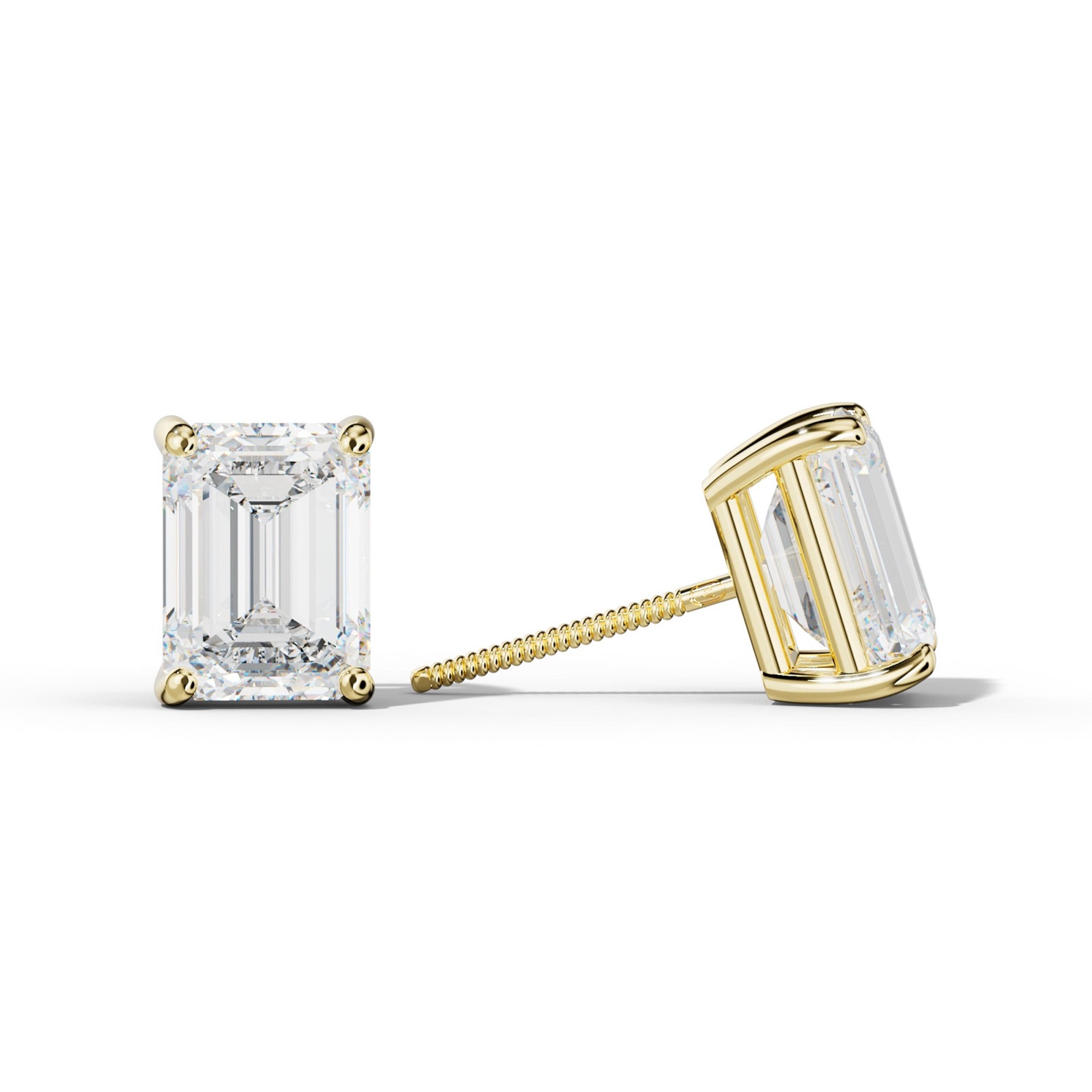 Four Prong Emerald Cut Diamond Stud Earrings