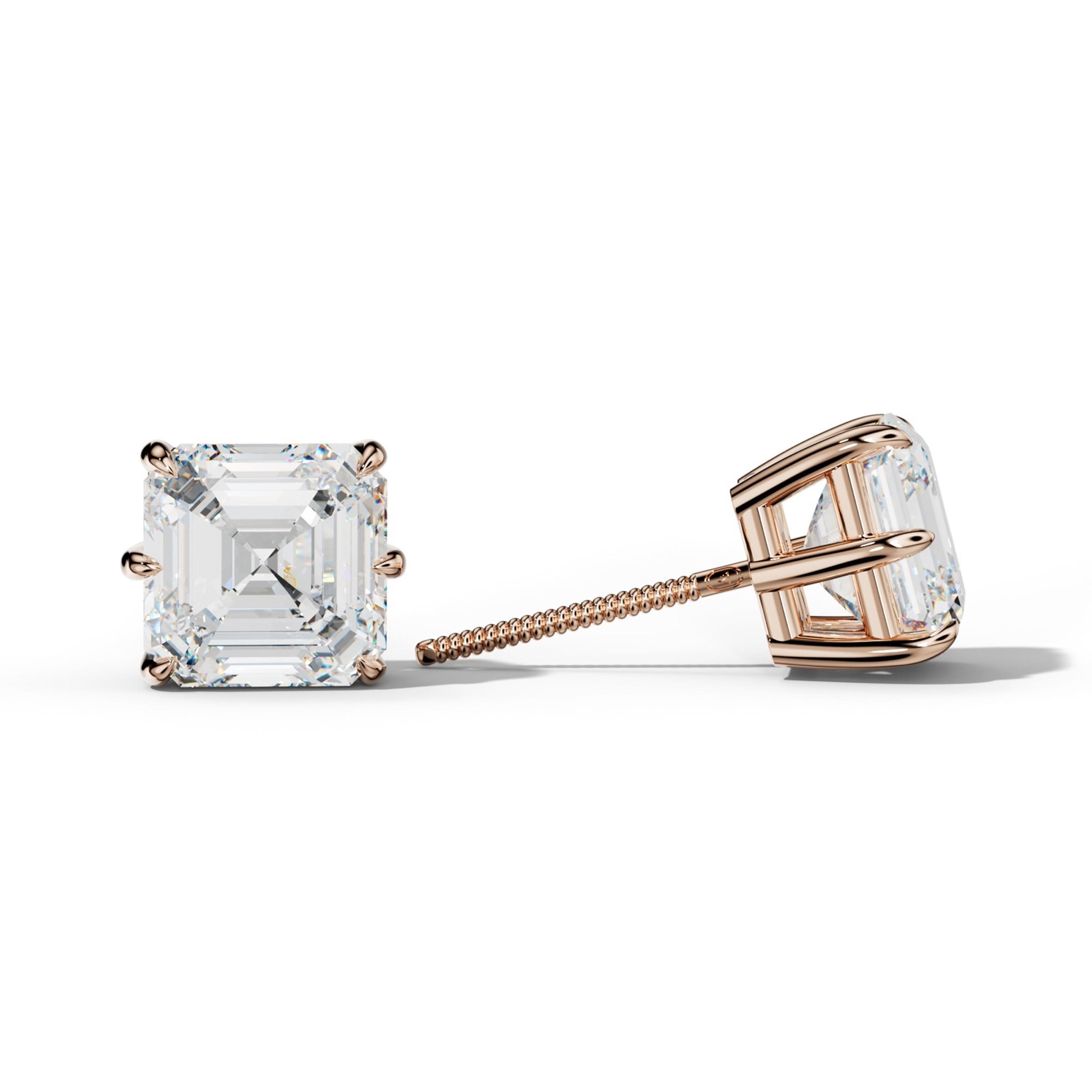 Asscher Diamond Stud Earrings With Six Prongs
