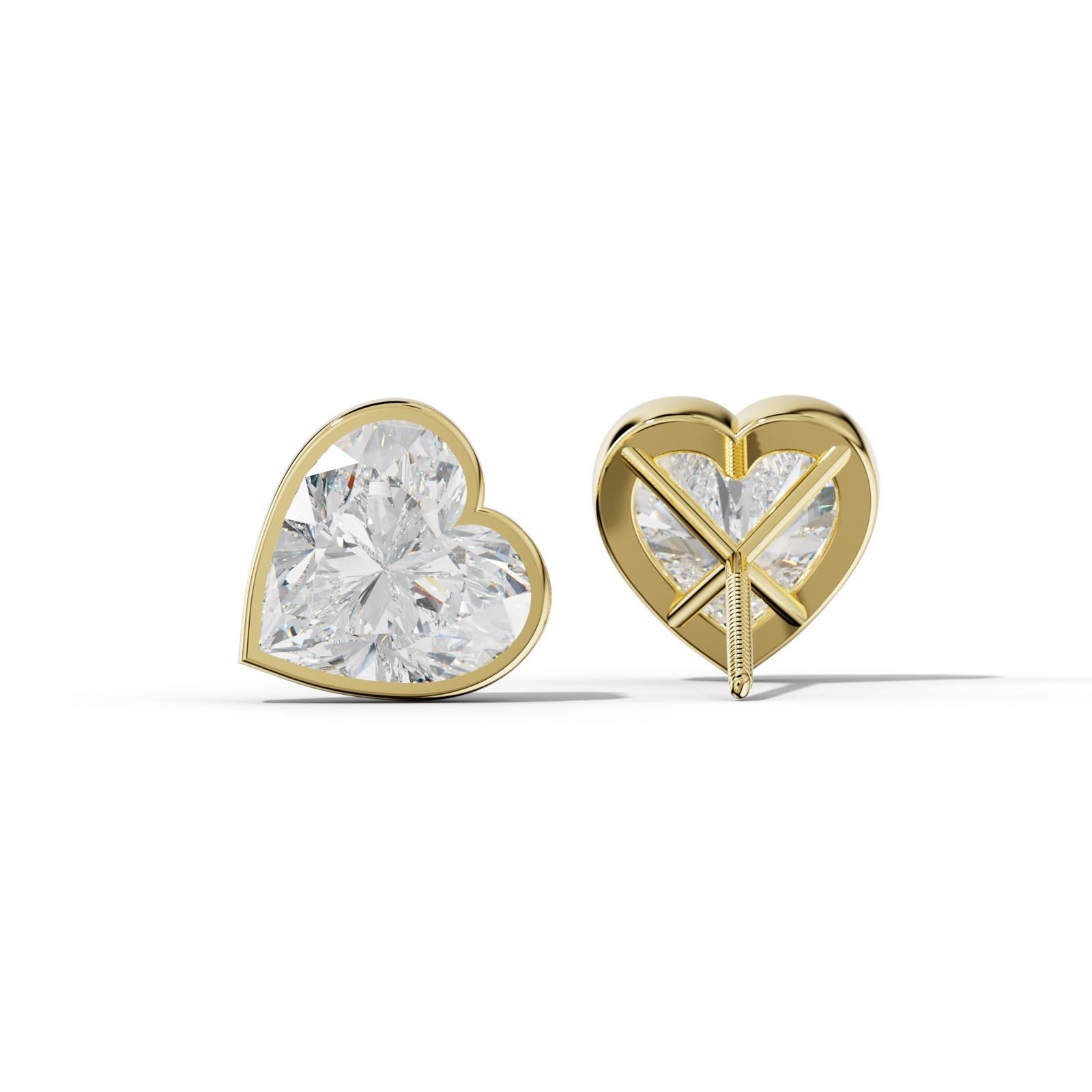 Heart Diamond Stud Earrings With Martini Bezel Set