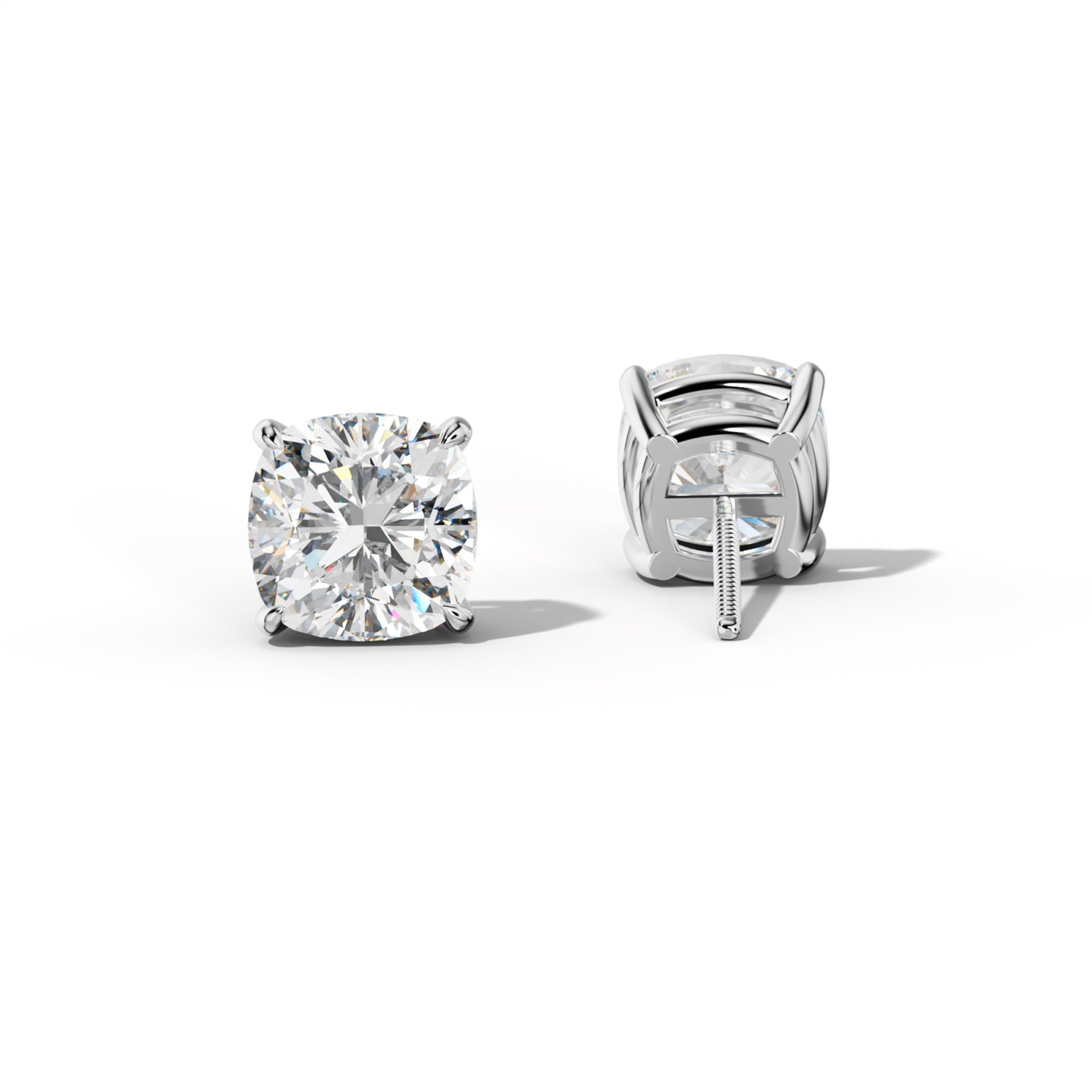 Cushion Diamond Stud Earrings With Four Claw Prongs
