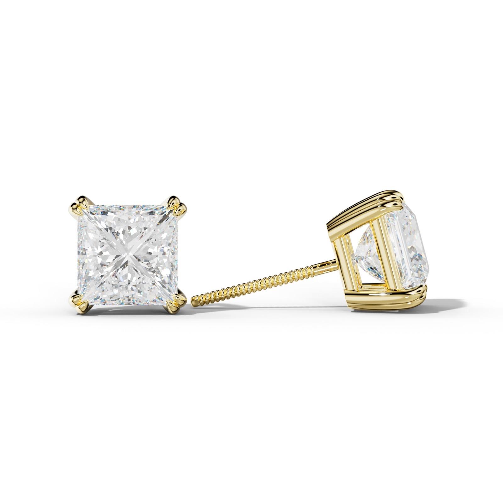 Princess Cut Diamond Stud Earrings With Claw Double Prongs