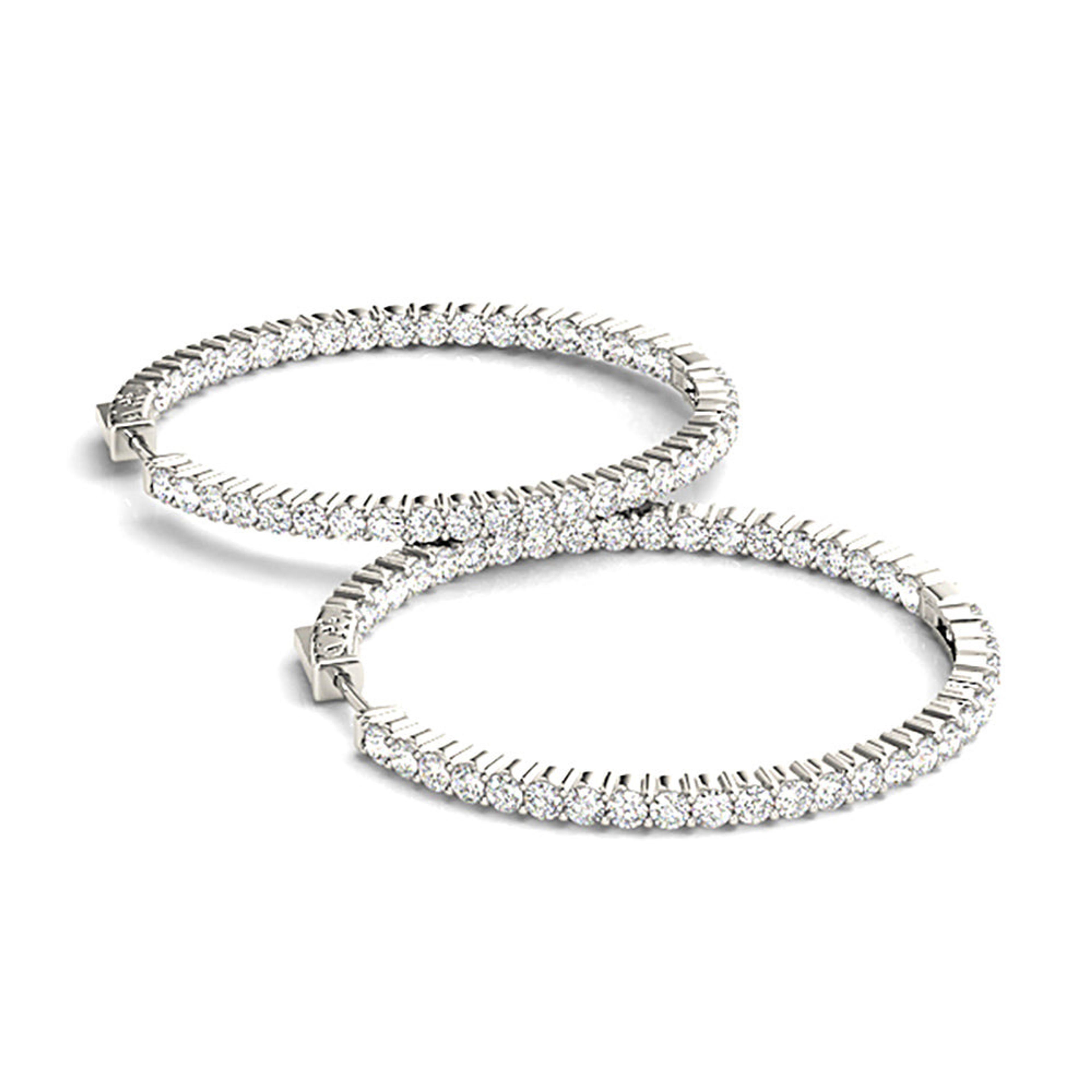 3.00 ctw Diamond Hoop Earrings Inside-Out Style Shared Prong Setting