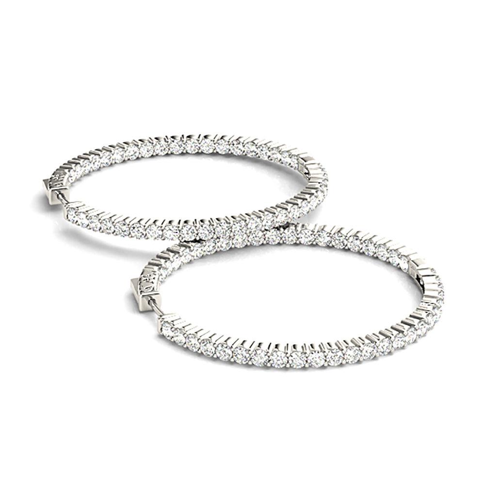 3.00 ctw Diamond Hoop Earrings Inside-Out Style Shared Prong Setting