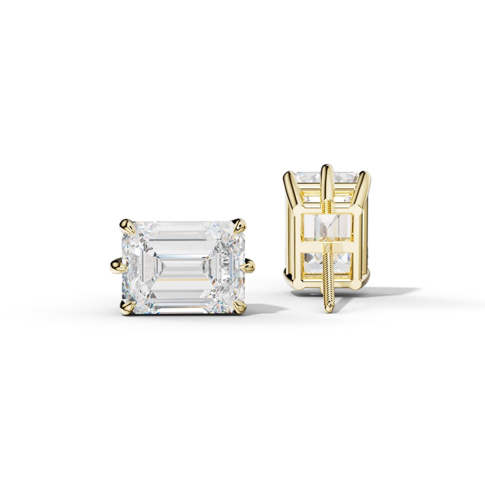 Emerald Cut Diamond Stud Earrings With Six Prongs
