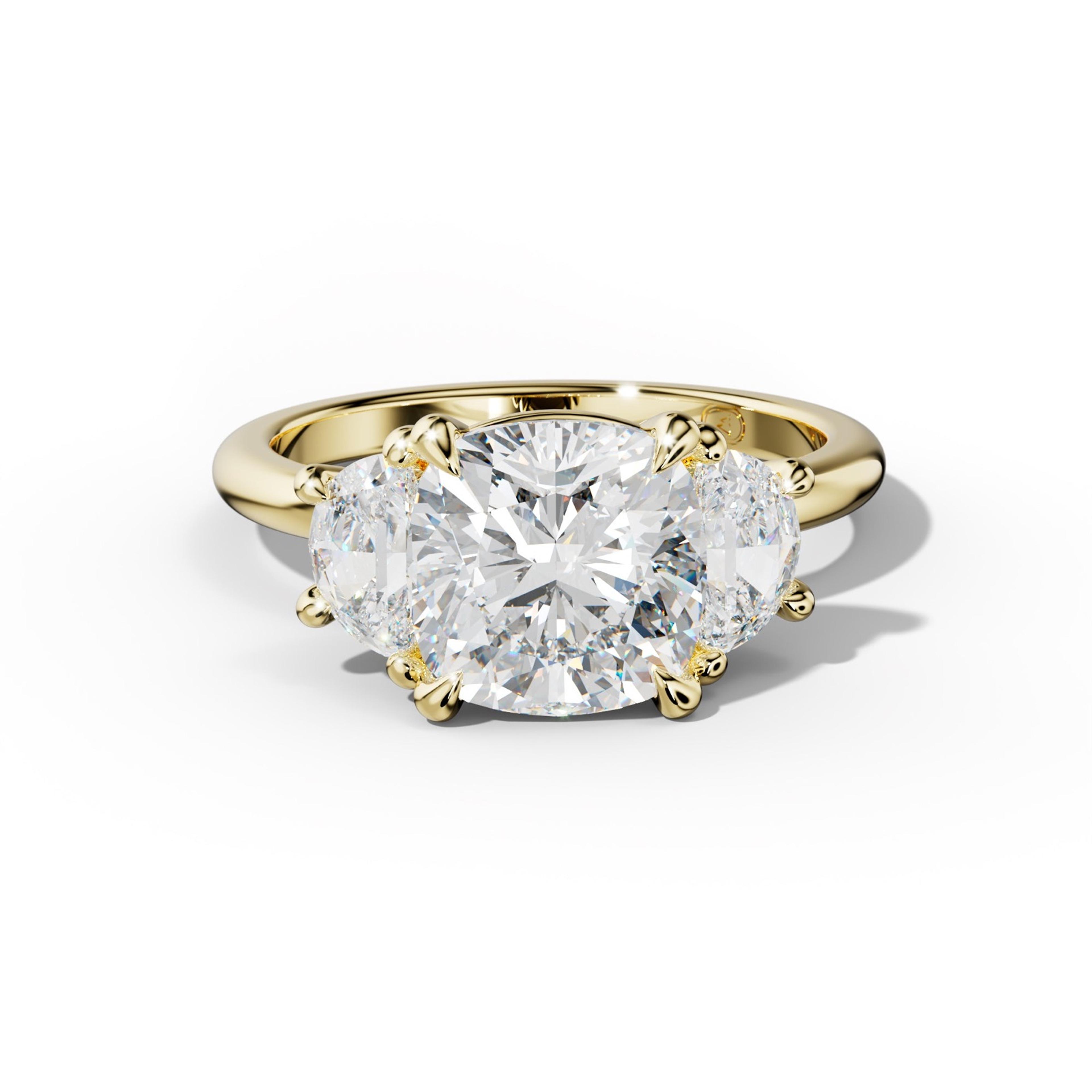 Itzel Cushion Diamond Half Moon Side Diamond Engagement Ring