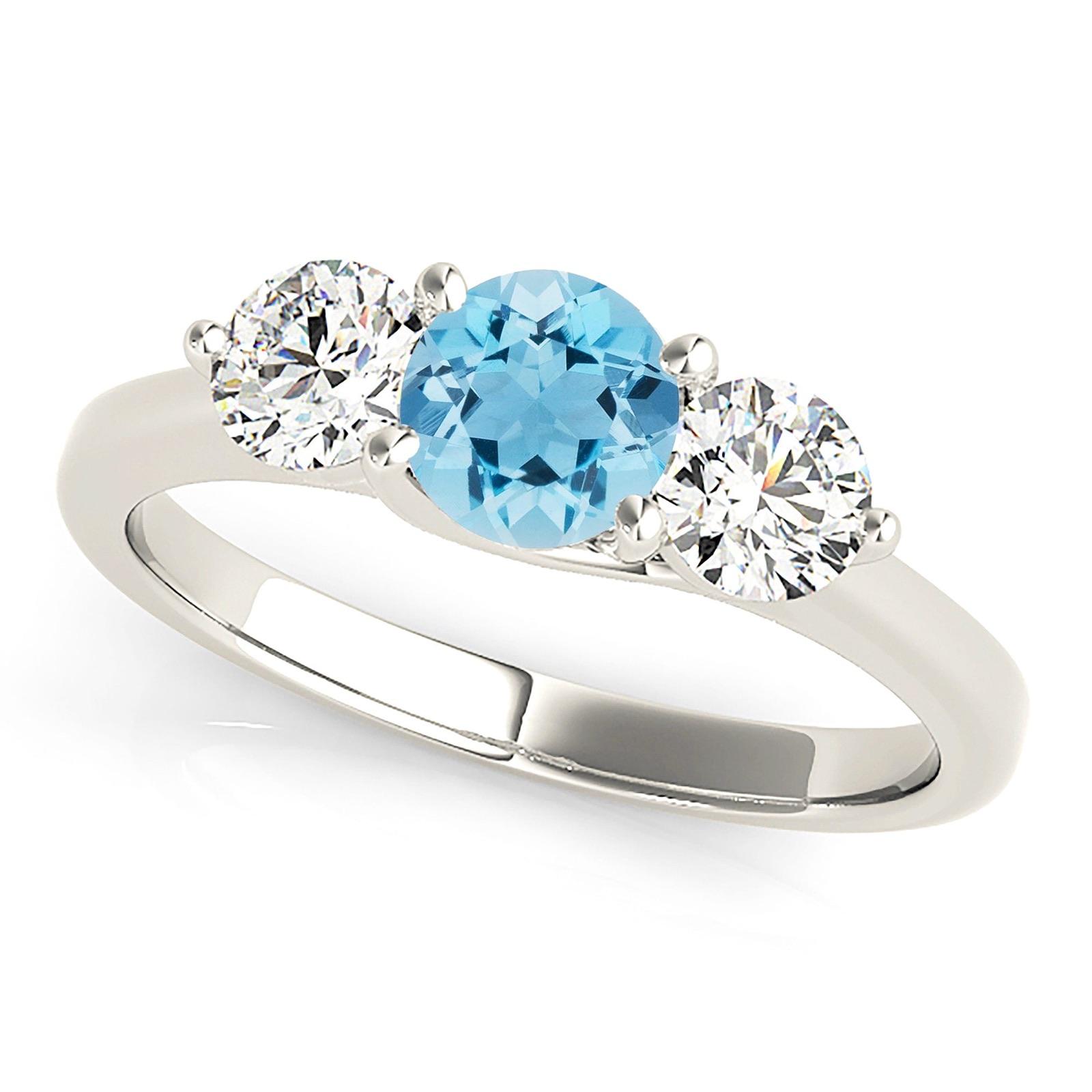 1.10 ct. Genuine Aquamarine Three Stone Ring with 1.00 ctw. Side Diamonds-VIRABYANI