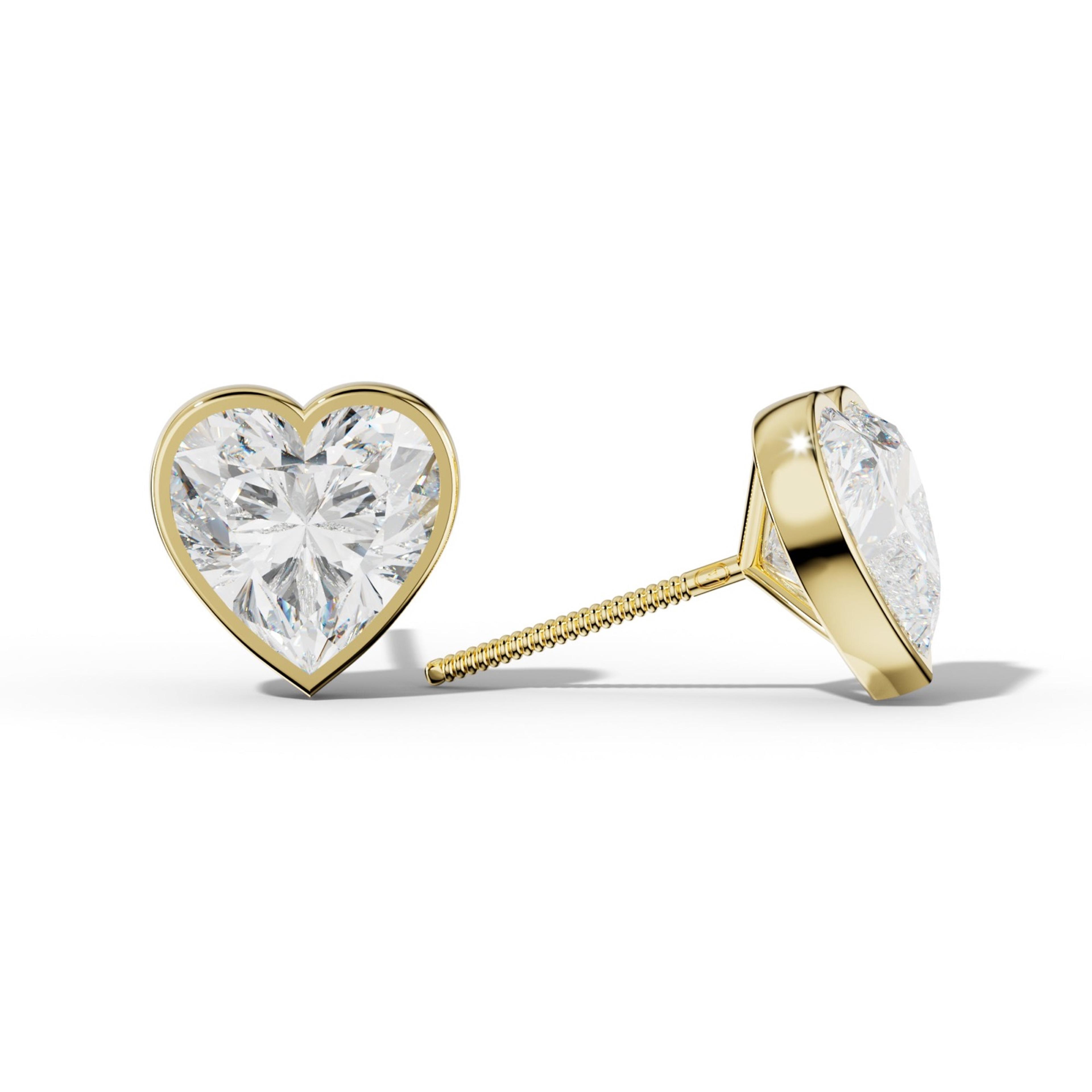 Heart Diamond Stud Earrings With Martini Bezel Set