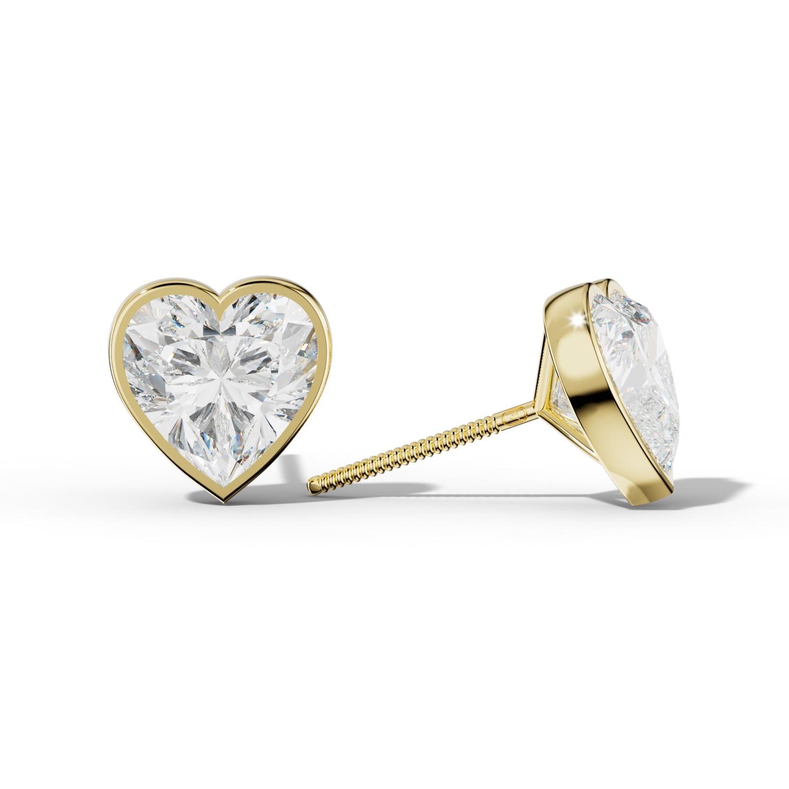 Heart Diamond Stud Earrings With Martini Bezel Set