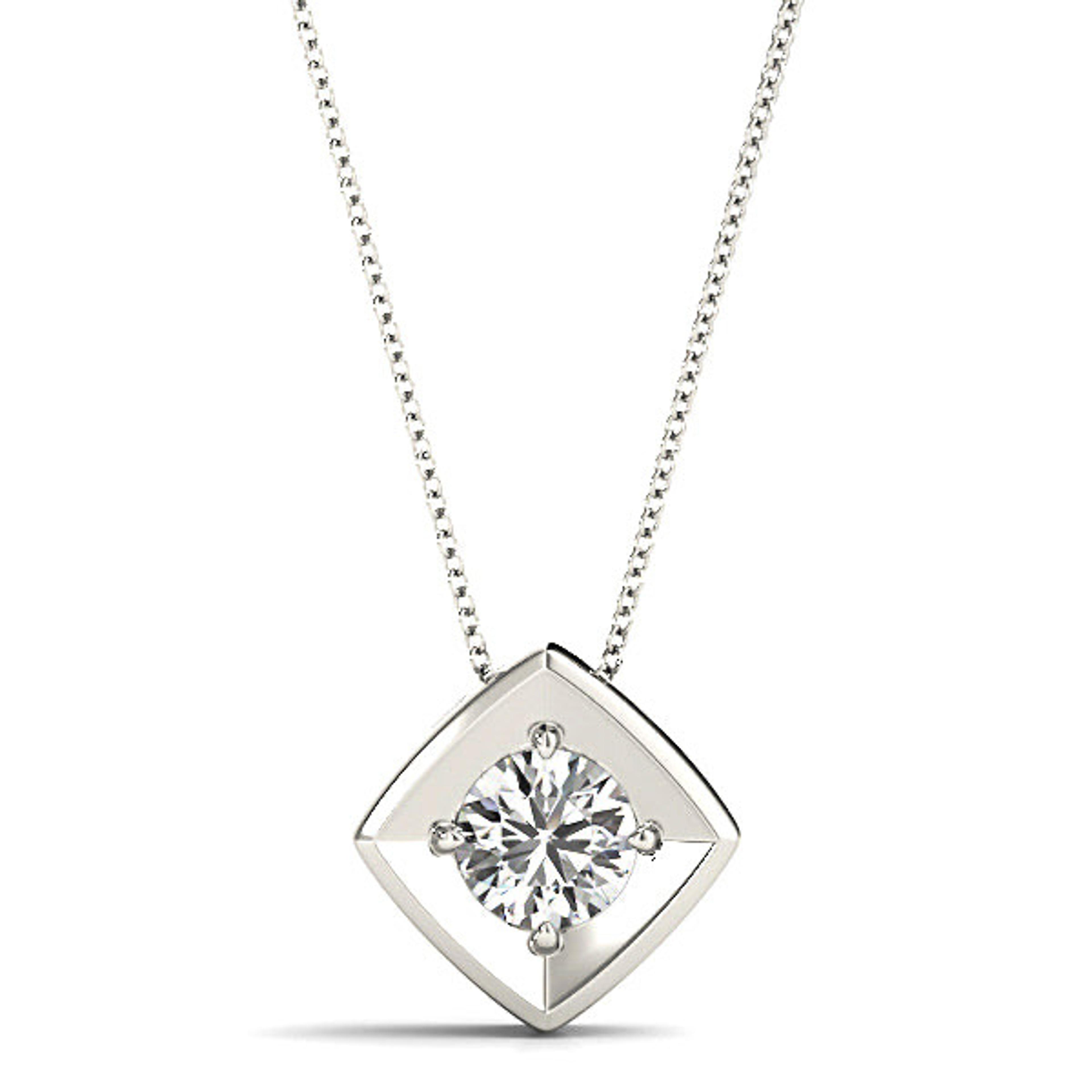 Eagle Prong Round Diamond Solitaire Necklace Pendant-VIRABYANI