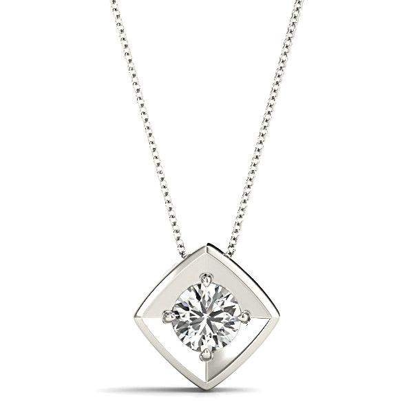 Eagle Prong Round Diamond Solitaire Necklace Pendant-VIRABYANI