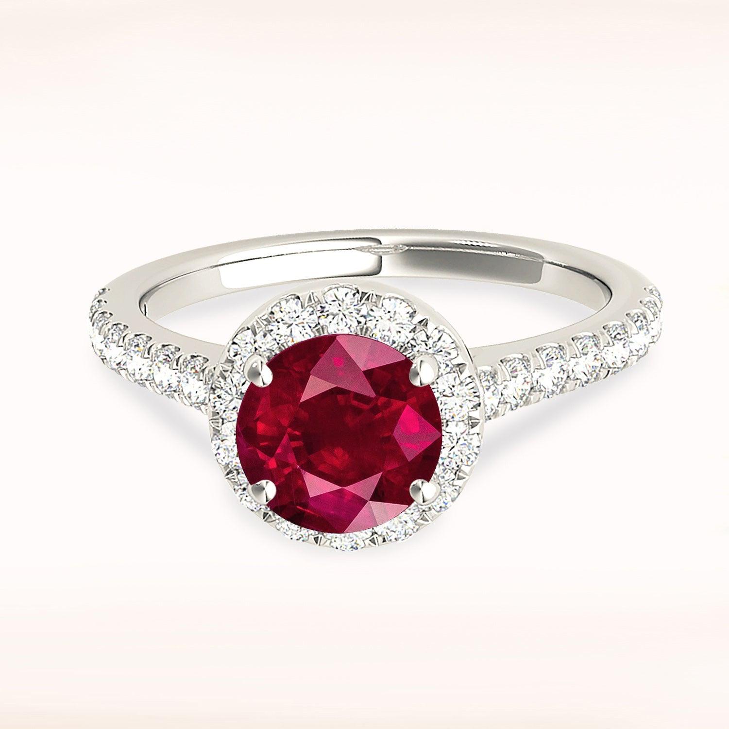 1.35 ct. Genuine Ruby Ring With Halo , Delicate Diamond Band