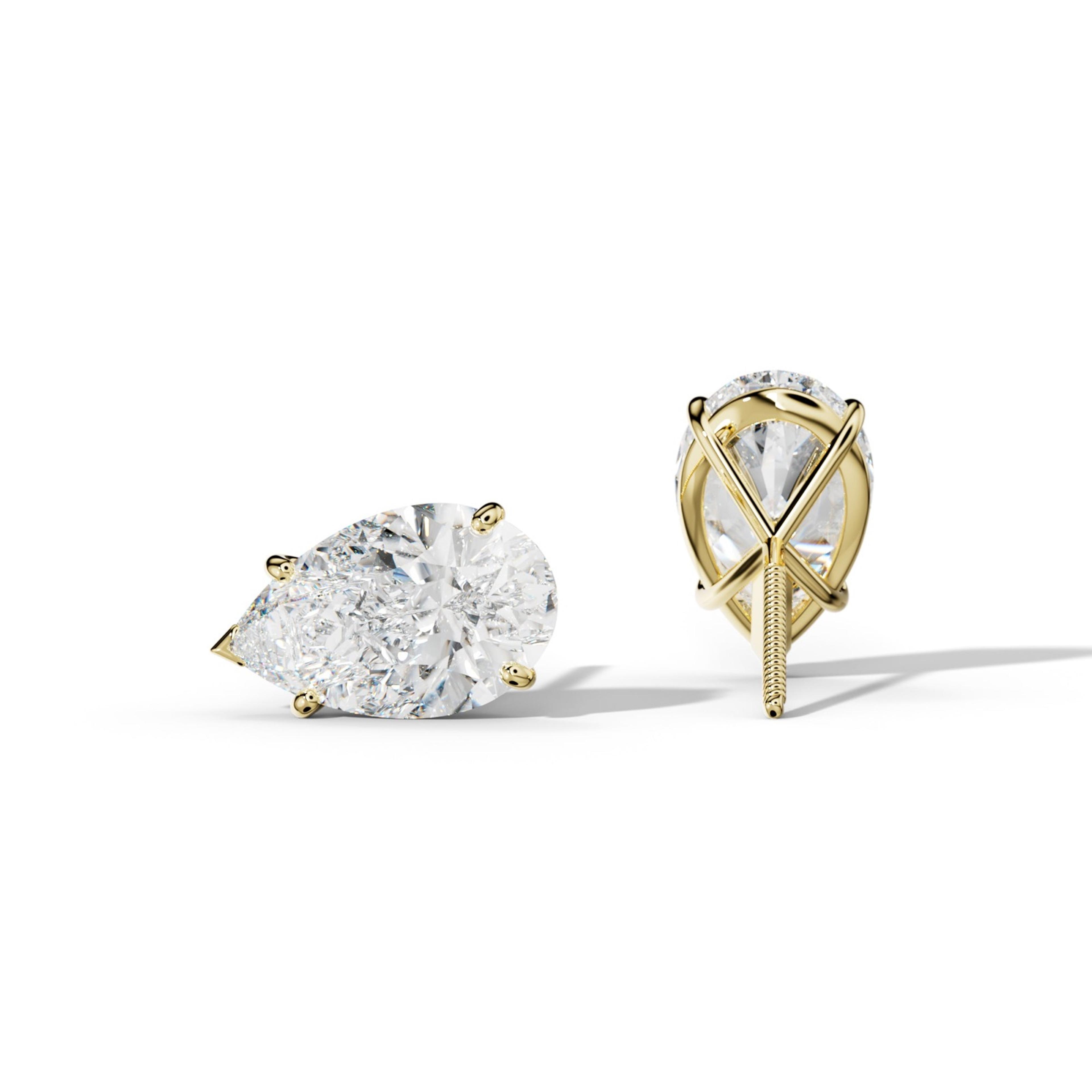 Pear Shape Diamond Stud Earrings With Classic And V Prong Martini Settings