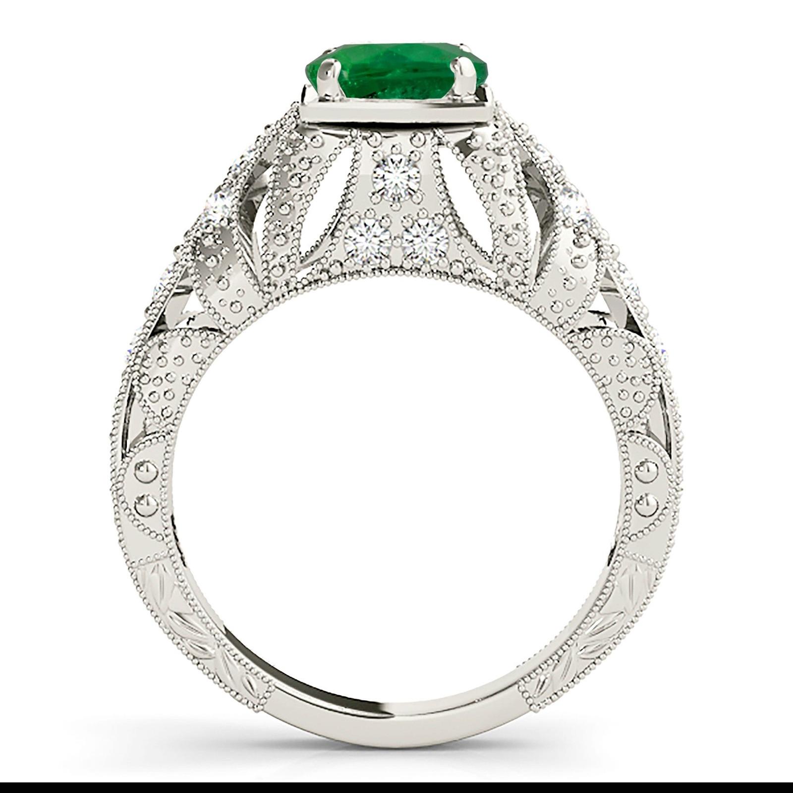 1.14 ct. Genuine Solitaire Emerald Ring With 0.20 ctw. Fancy Diamond Filigree And Milgrain Band-VIRABYANI