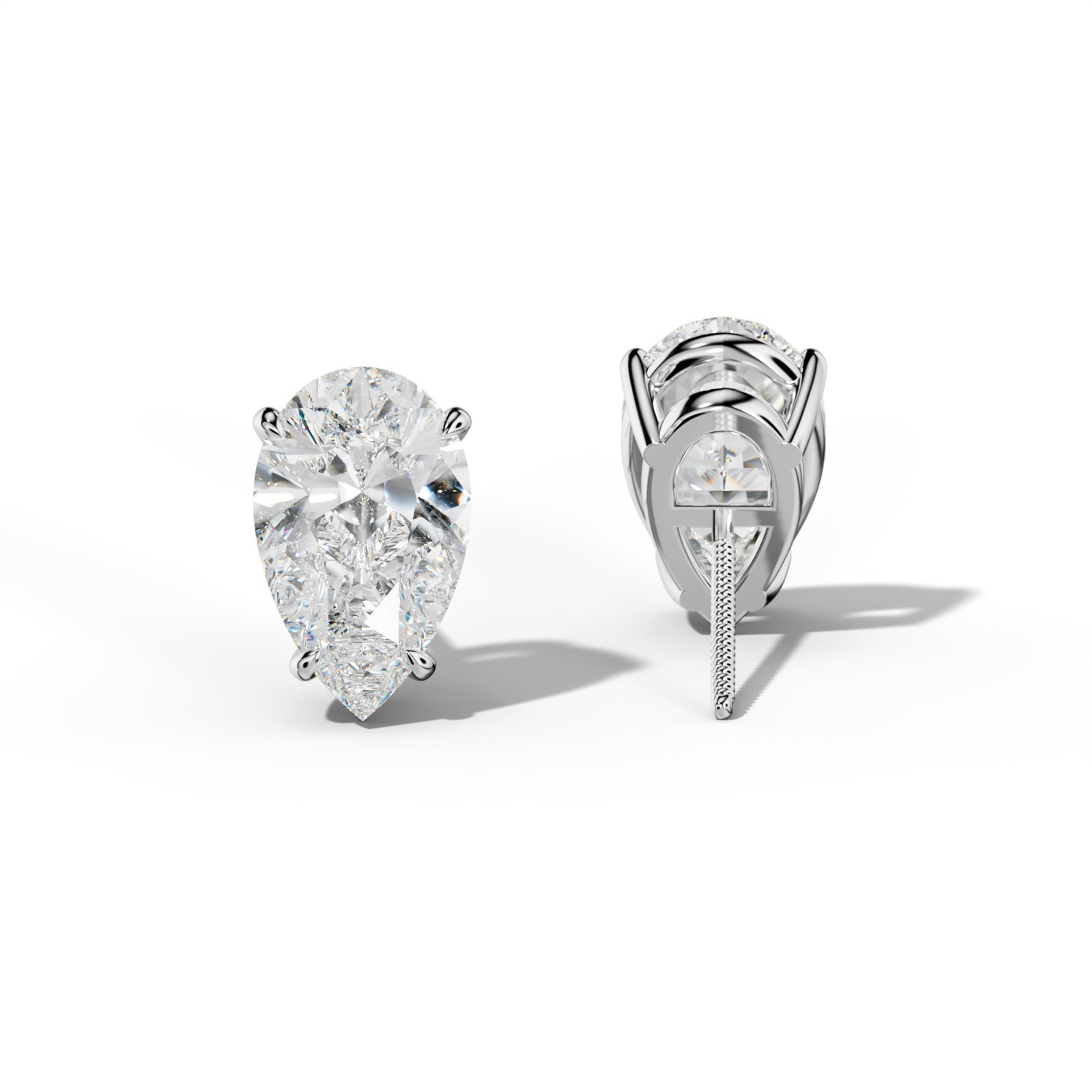 Pear Shape Diamond Stud Earrings With Four Claw Prongs