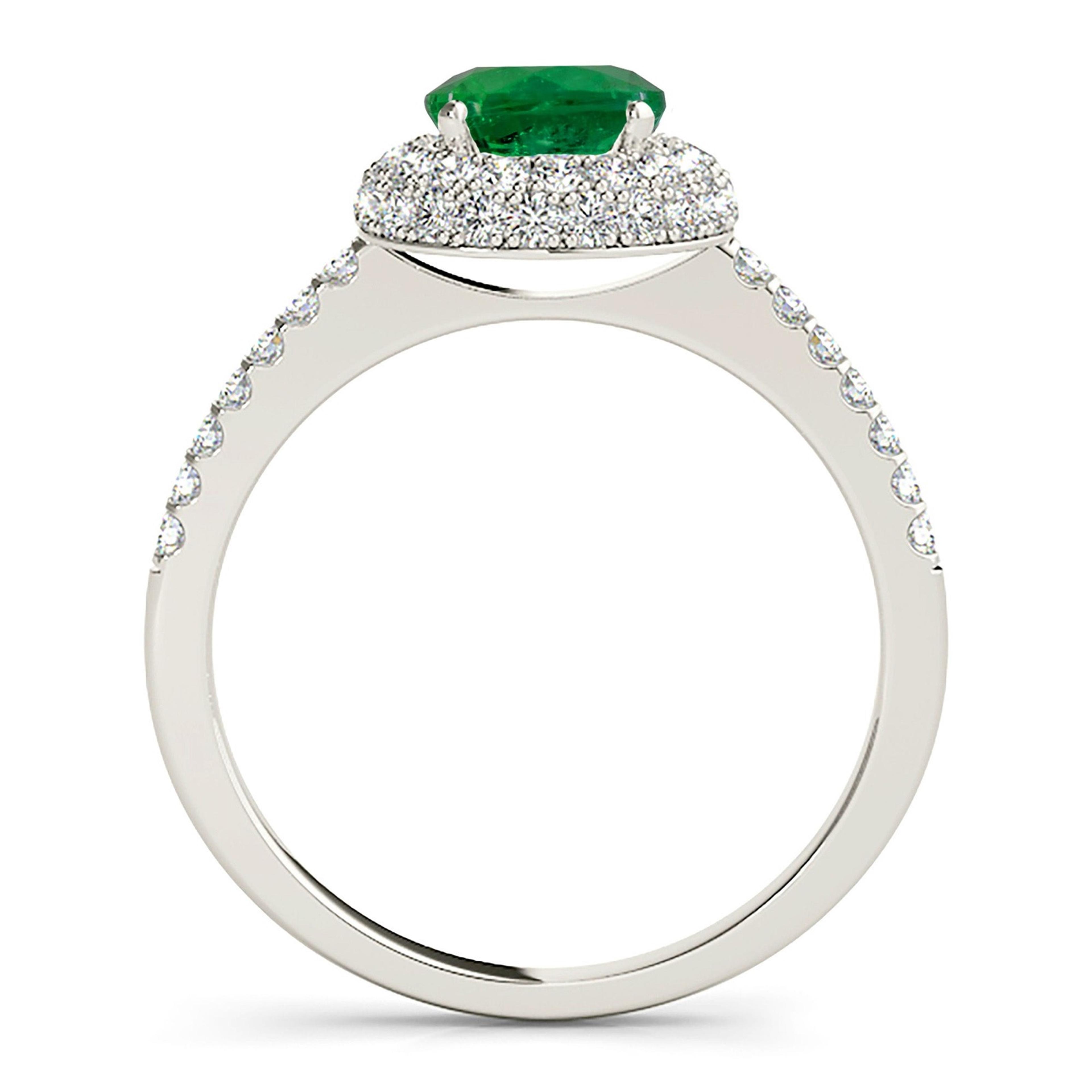 1.14 ct. Genuine Emerald Ring With 0.50 ctw. Diamond Halo And Delicate Diamond Band-VIRABYANI