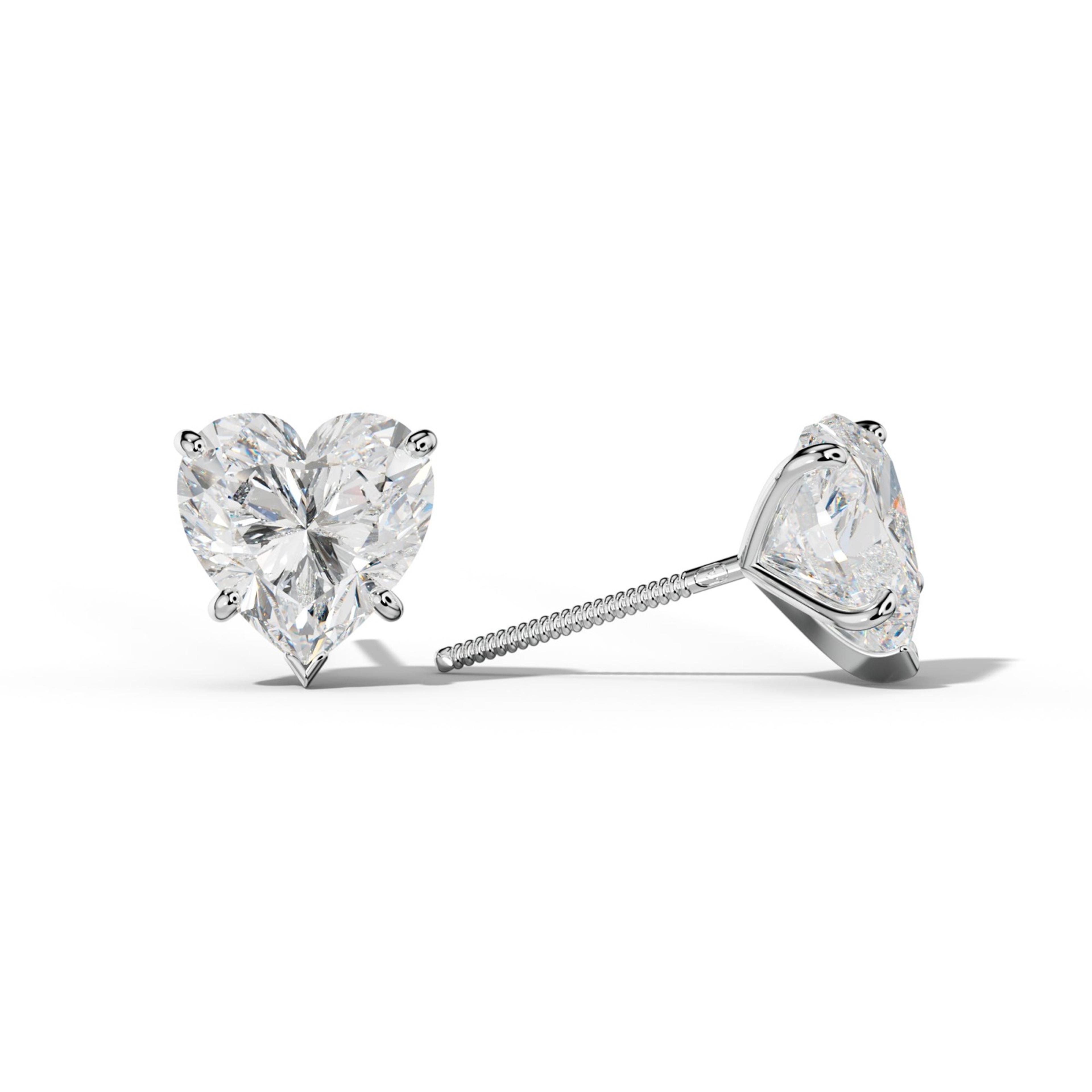 Heart Diamond Stud Earrings With Classic And V Prong Martini Settings