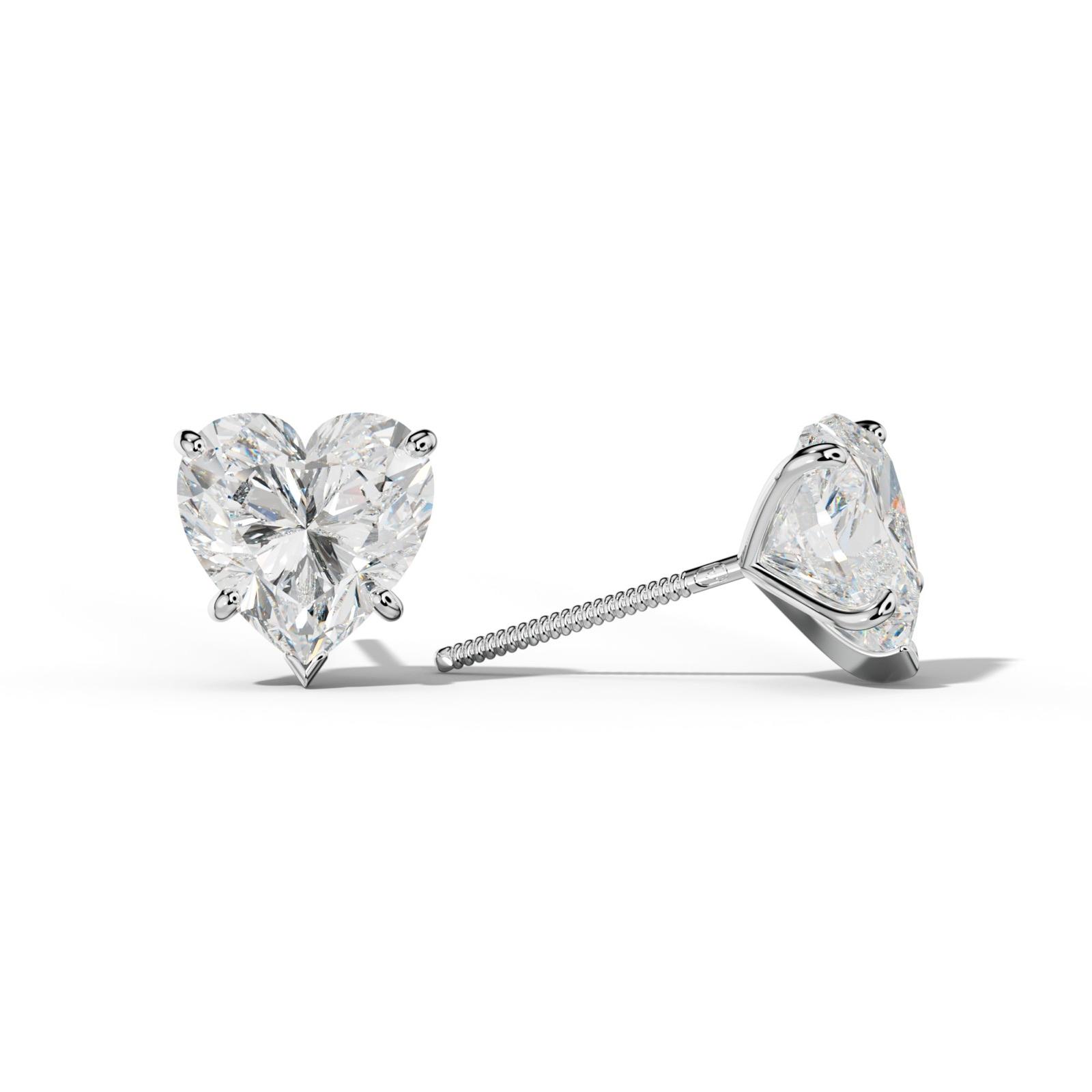 Heart Diamond Stud Earrings With Classic And V Prong Martini Settings