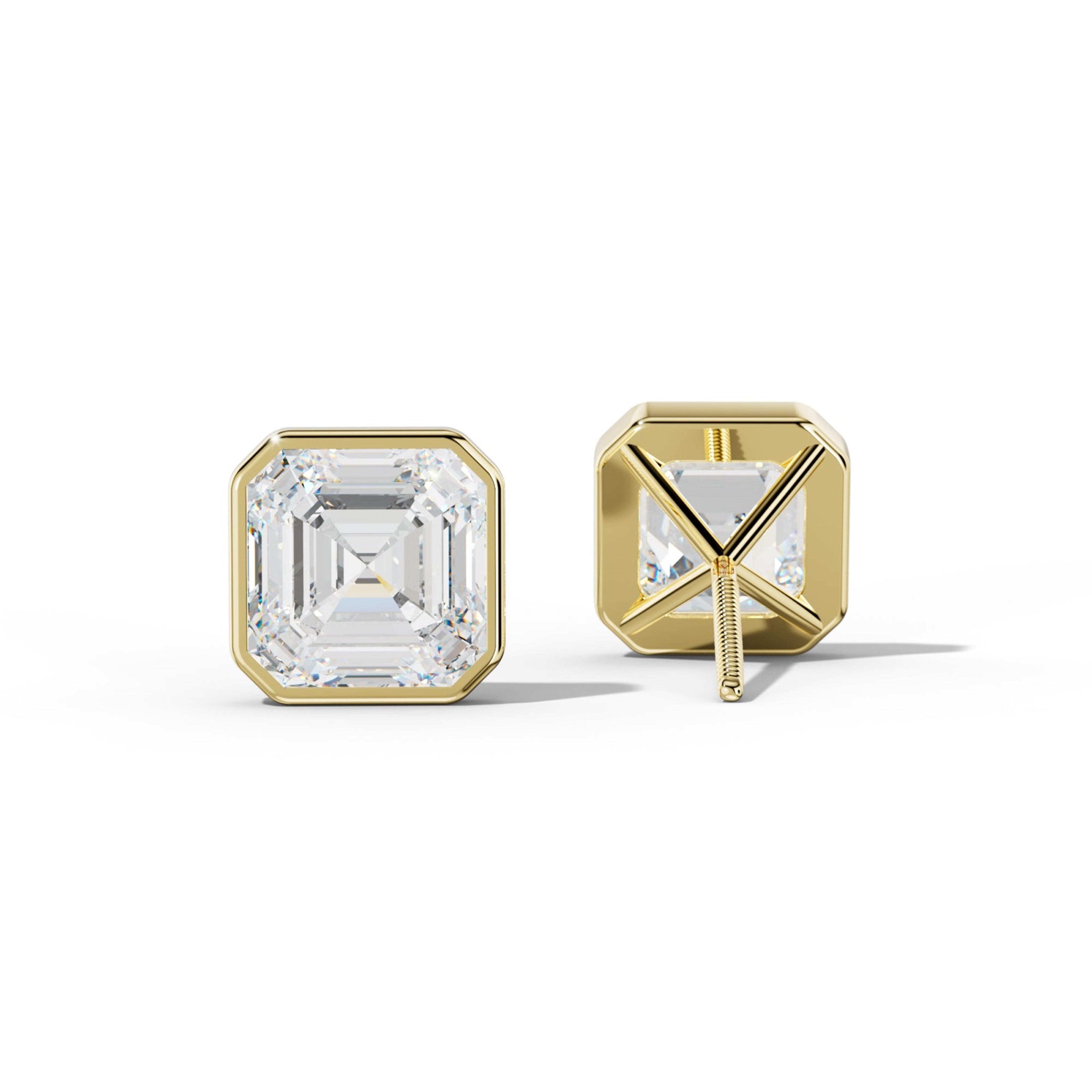 Asscher Diamond Stud Earrings With Martini Bezel Set