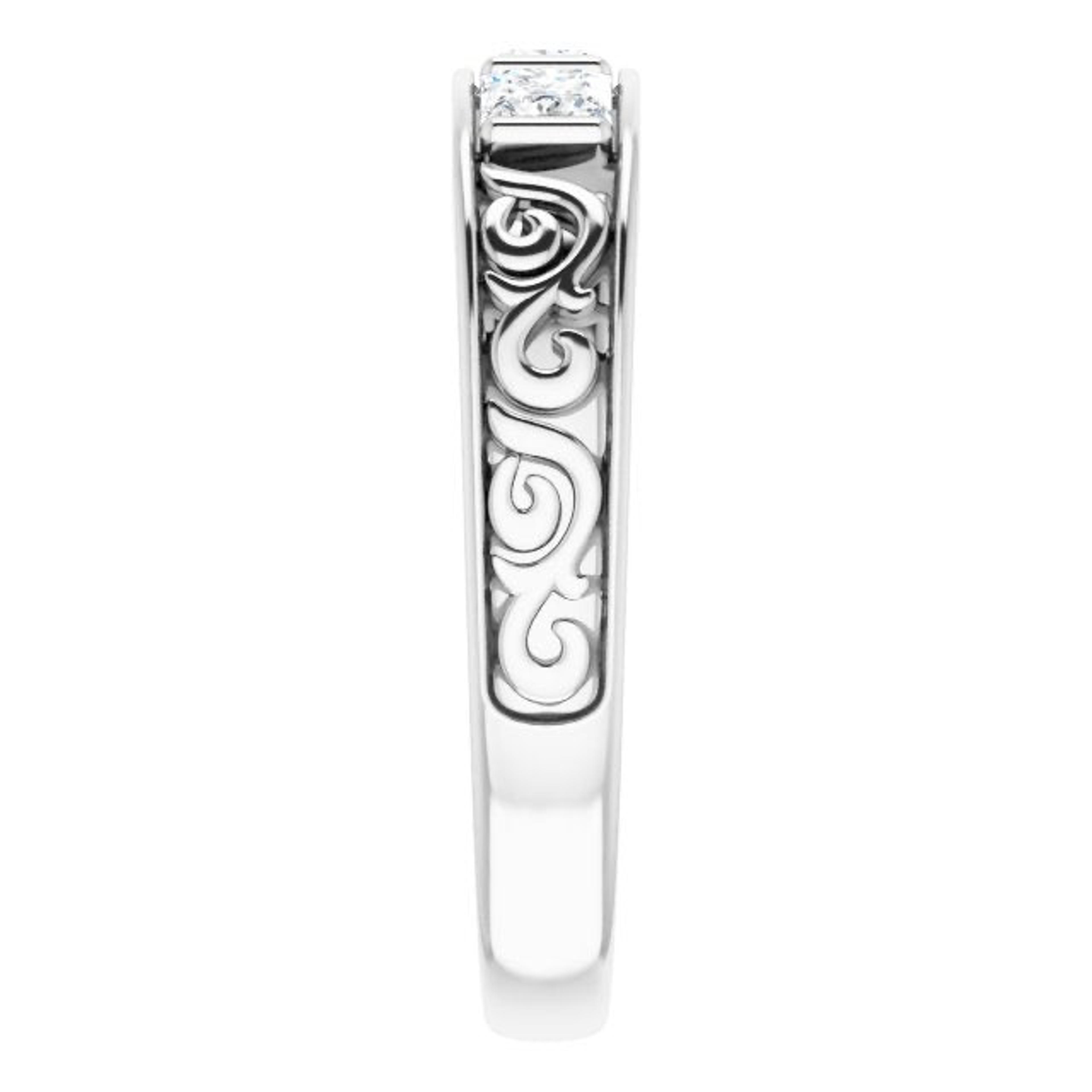 1.0 ctw Bar Set Princess Diamond Men's Ring Filigree Accent